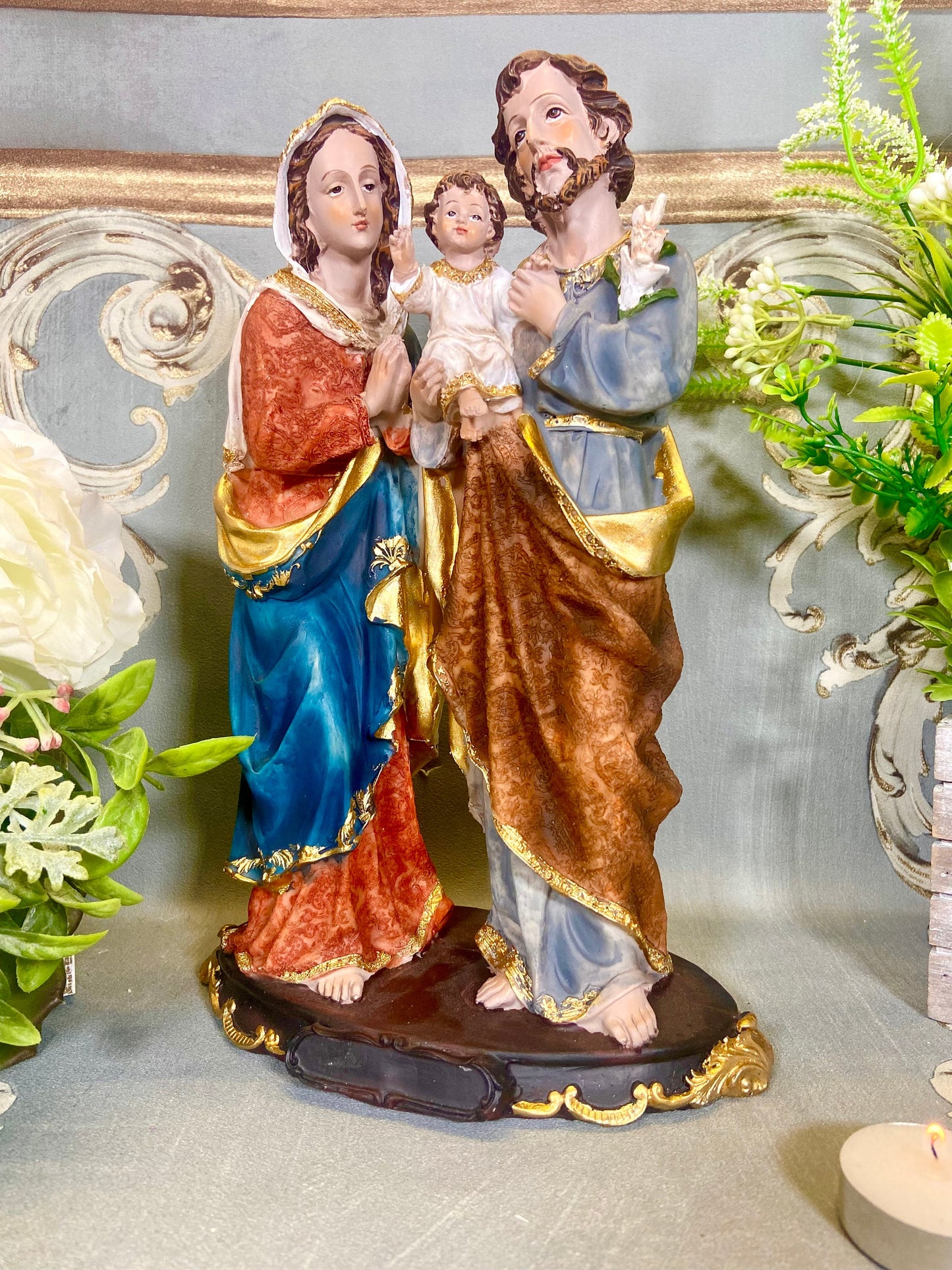 Exquisite Holy Family Sculpture: Revered Virgin Mary, Joseph and Jesus Statue for Spiritual Home-Osiris Craftworks