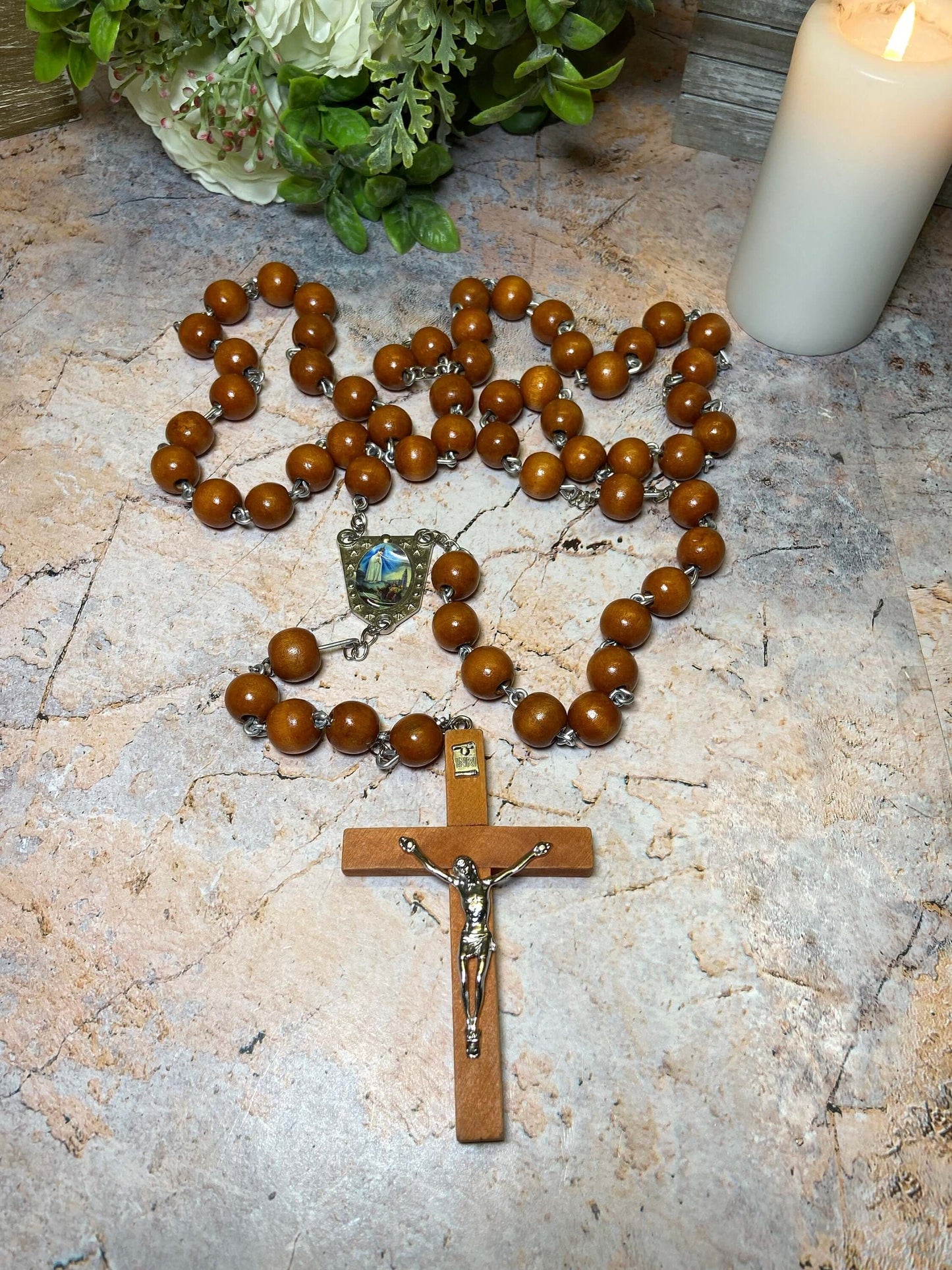 Large Catholic Wooden Rosary Beads Our Lady of Fatima Jesus Christ Cross Crucifix Religious Gift-Osiris Craftworks