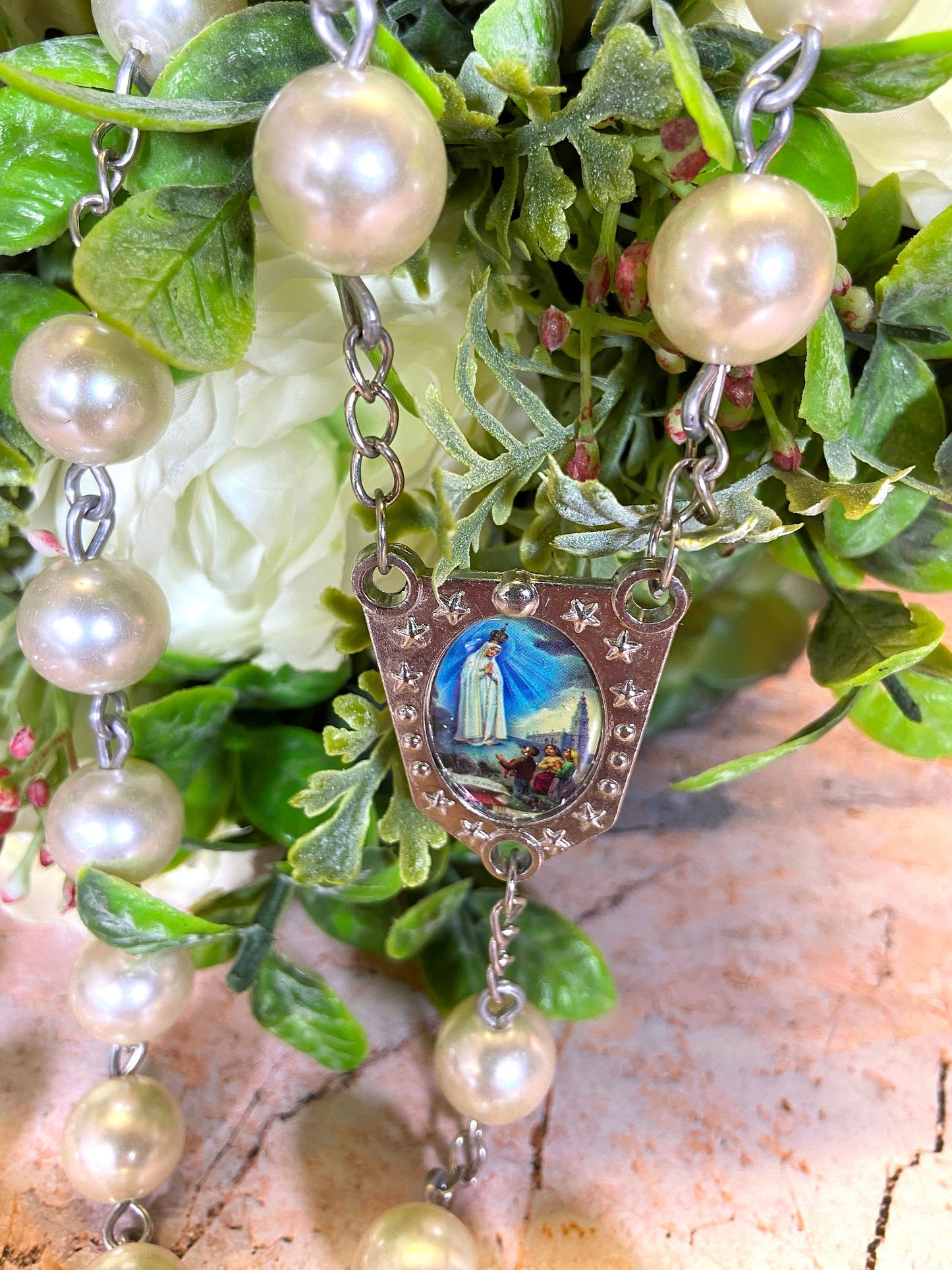 Pearl-Like Beads Rosary | Fatima Medal & Jesus Christ Cross | Spiritual Prayer Tool | Catholic Devotional | Religious Gift |96cm Long-Osiris Craftworks