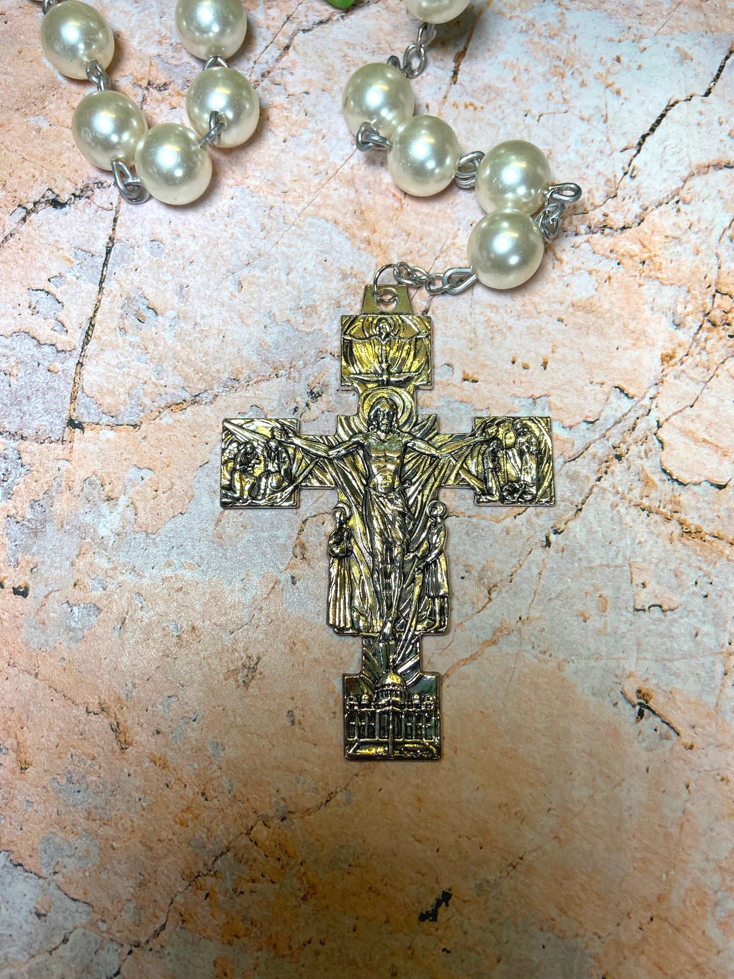 Pearl-Like Beads Rosary | Fatima Medal & Jesus Christ Cross | Spiritual Prayer Tool | Catholic Devotional | Religious Gift |96cm Long-Osiris Craftworks