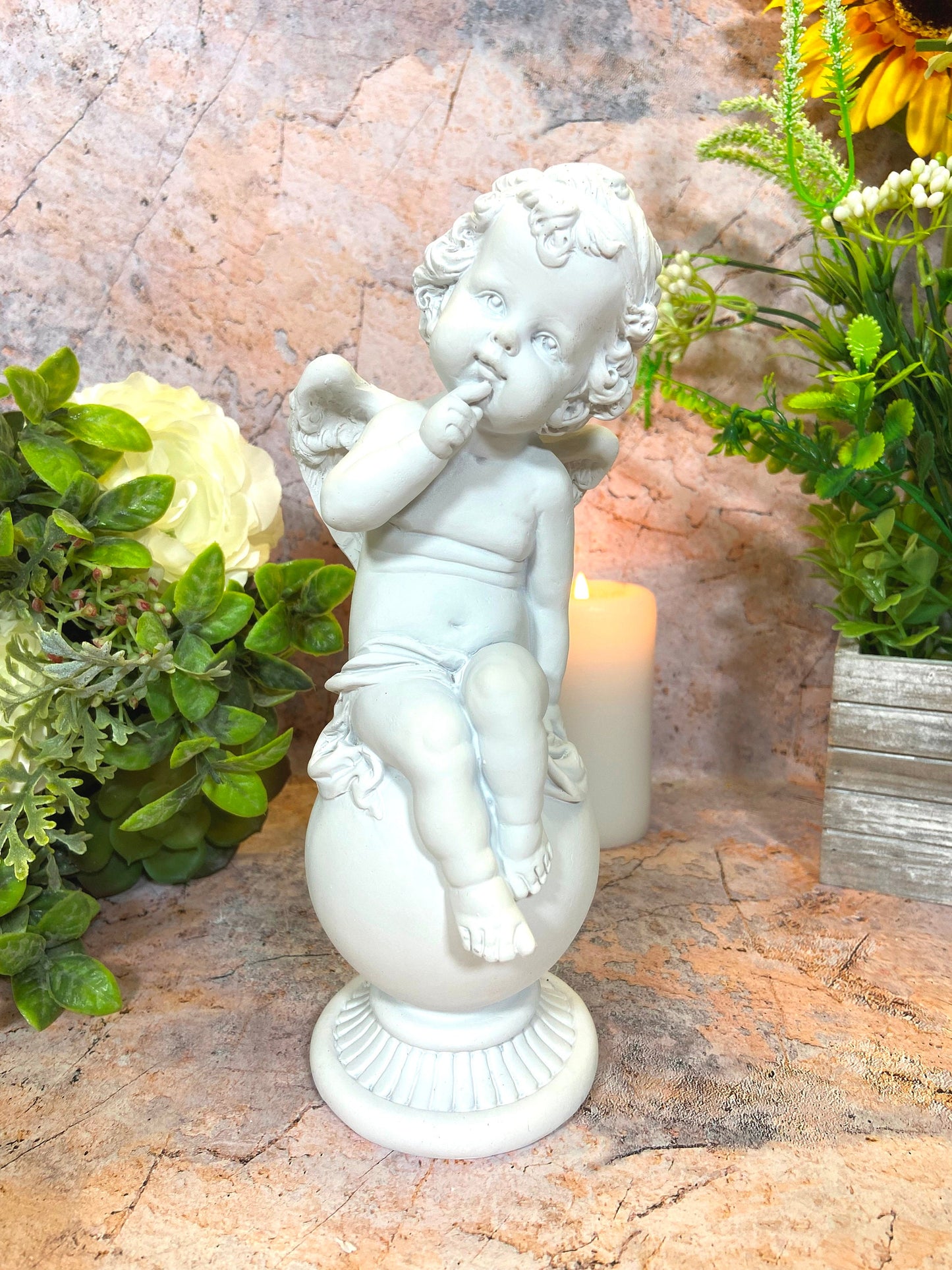 Guardian Angel Cherub Ornament | Resin Crafted | Divine Protector | Spiritual Home Decor | Angelic Presence Figurine | 23x9 cm-Osiris Craftworks