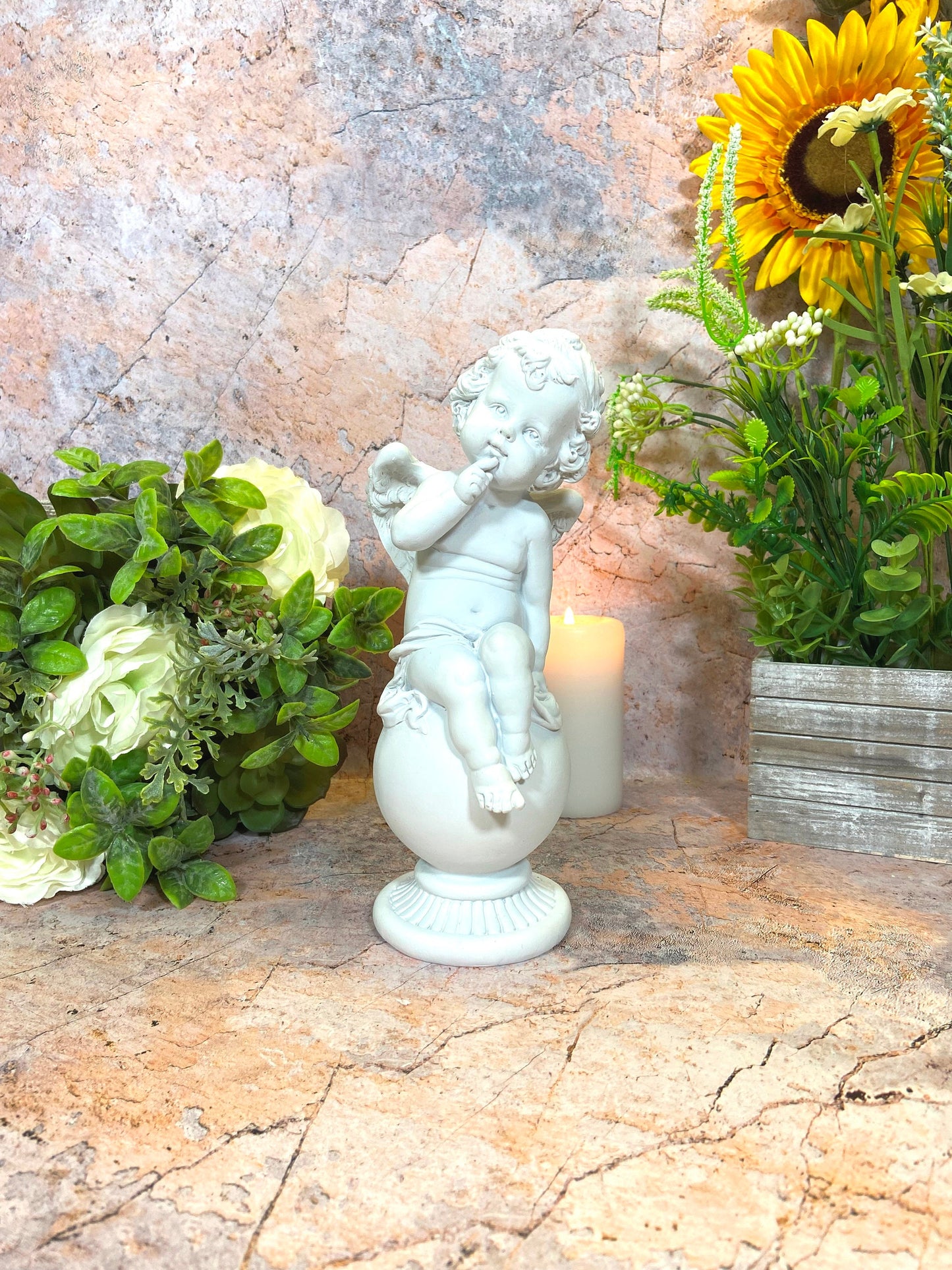 Guardian Angel Cherub Ornament | Resin Crafted | Divine Protector | Spiritual Home Decor | Angelic Presence Figurine | 23x9 cm-Osiris Craftworks