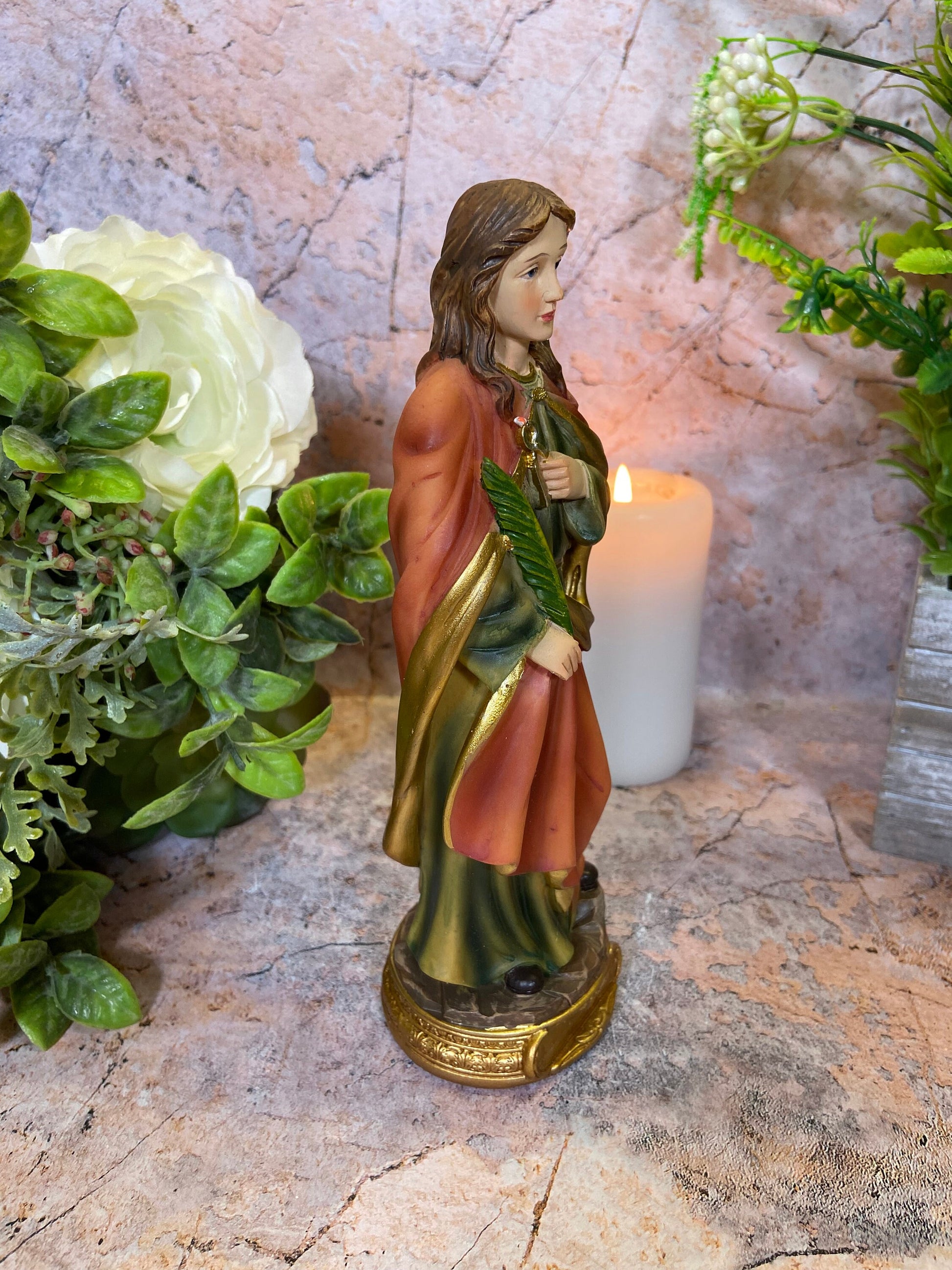 Saint Agatha Statue | 20x7 cm | Resin Crafted | Patroness of Breast Cancer Patients | Spiritual Decor | Sacred Feminine Protector Figurine-Osiris Craftworks