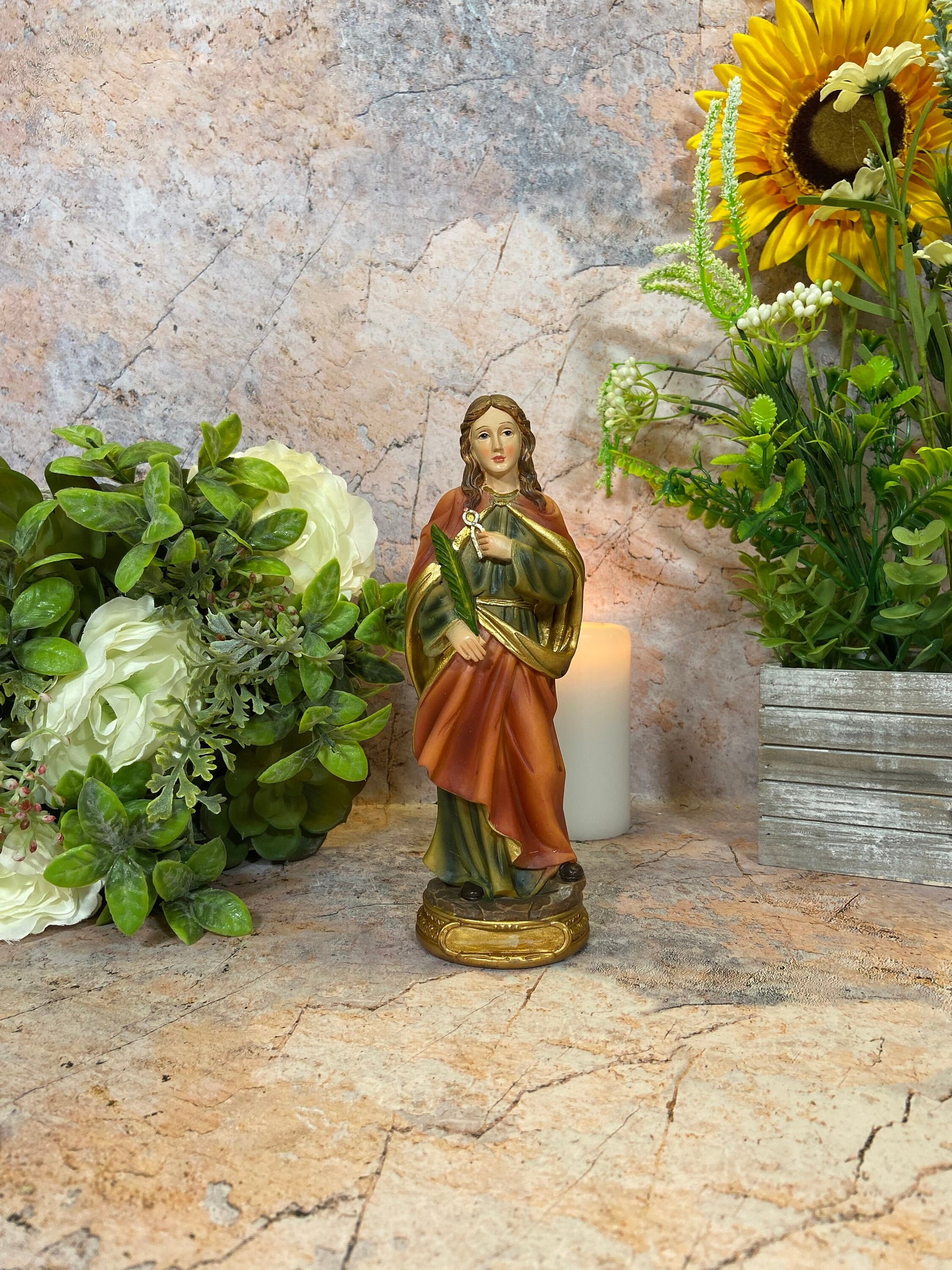 Saint Agatha Statue | 20x7 cm | Resin Crafted | Patroness of Breast Cancer Patients | Spiritual Decor | Sacred Feminine Protector Figurine-Osiris Craftworks