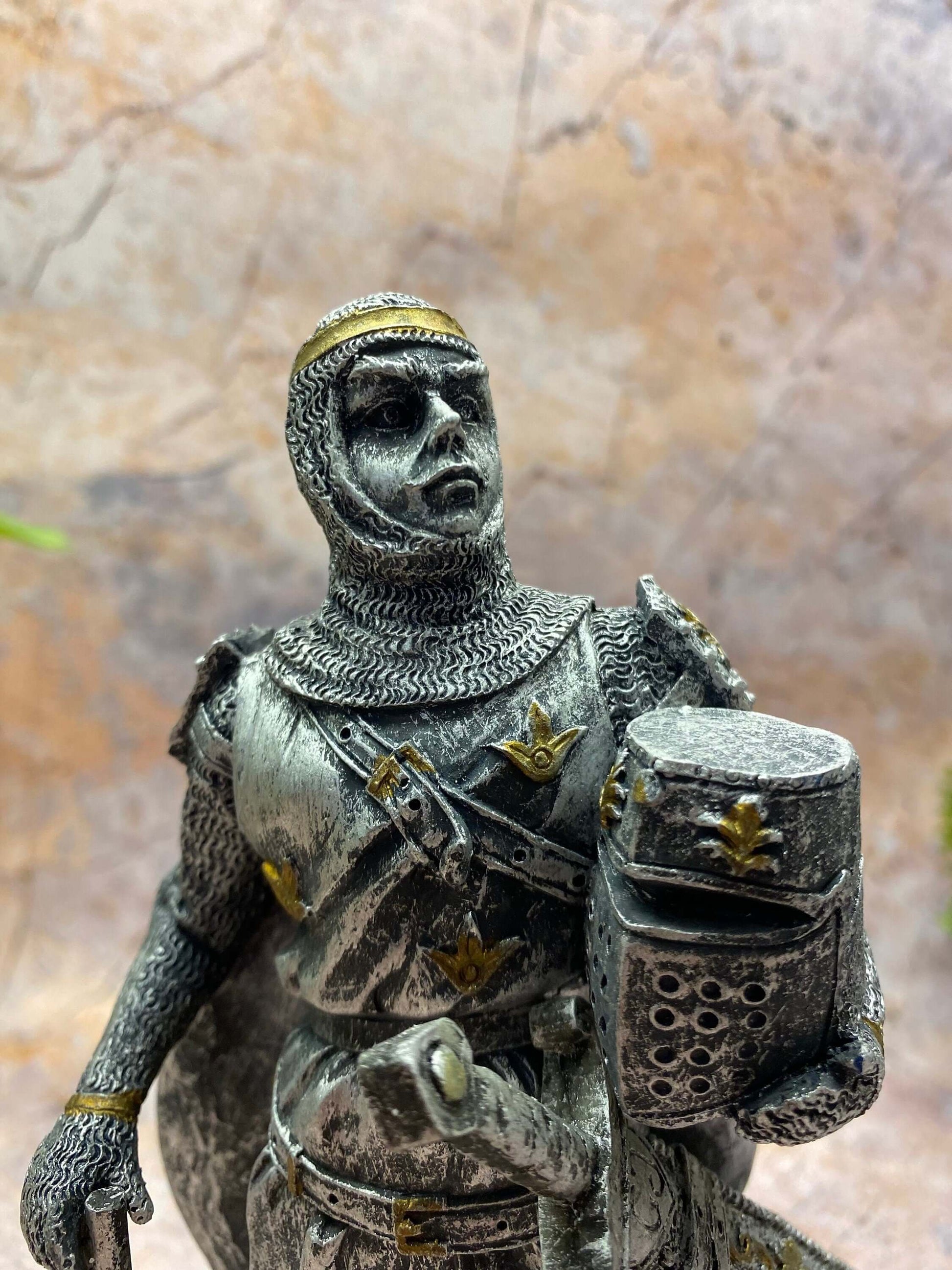 Pewter Effect Medieval Knight Figurine Templar Crusader Statue Ornament-Osiris Craftworks