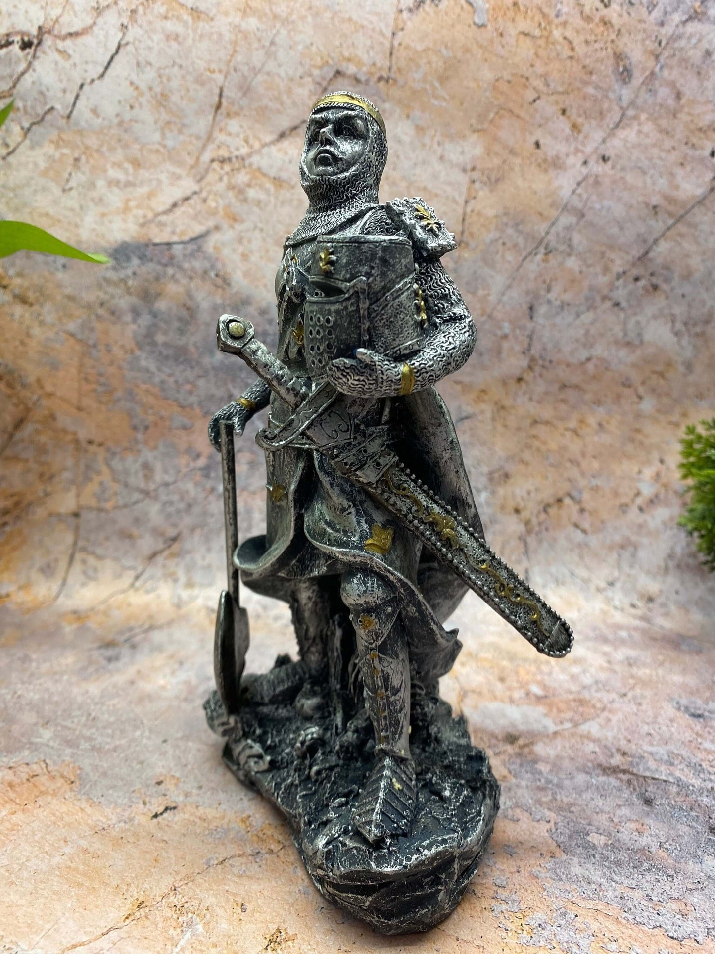 Pewter Effect Medieval Knight Figurine Templar Crusader Statue Ornament-Osiris Craftworks