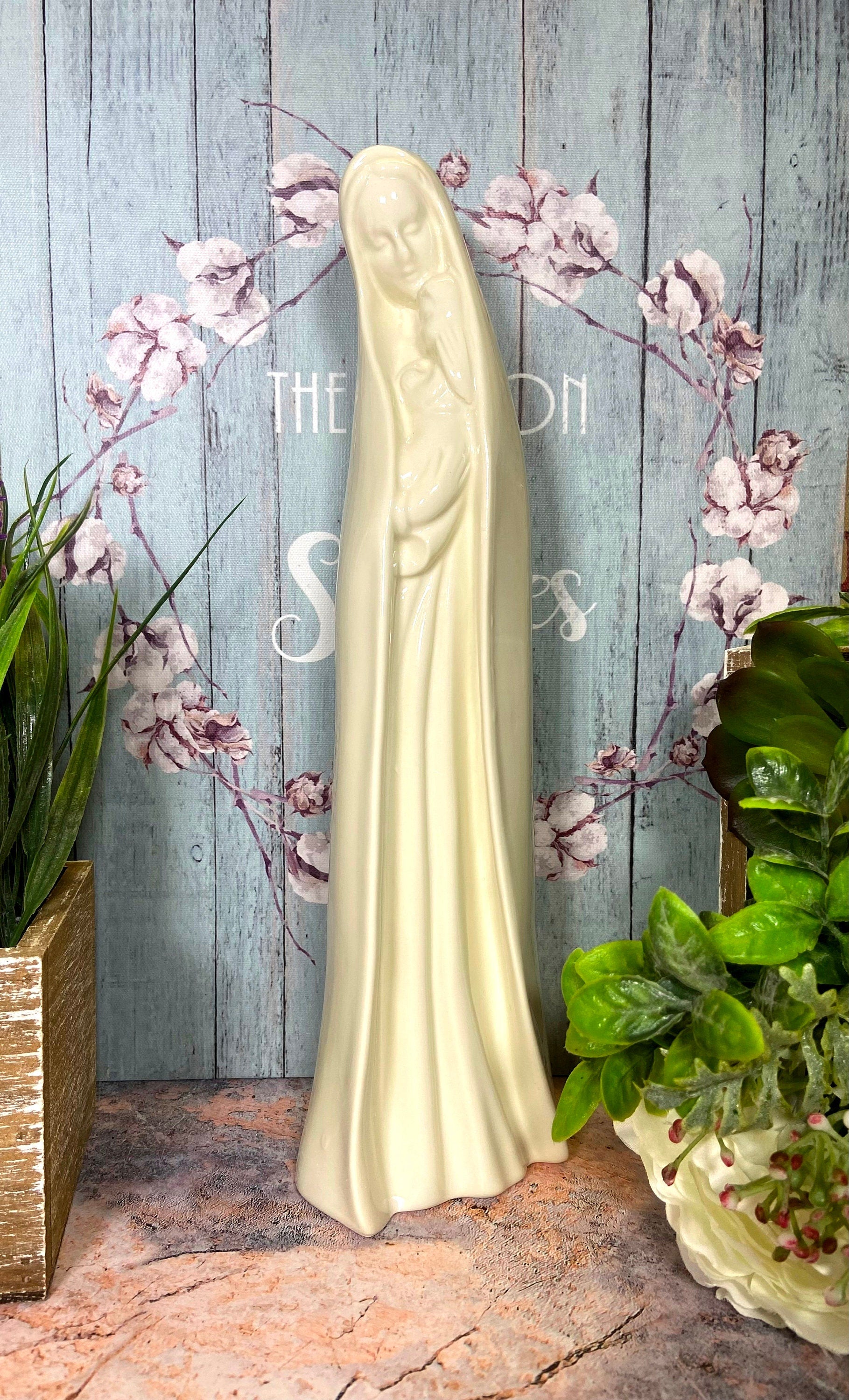 Exquisite 30cm Porcelain Madonna and Child Statue | Elegant Religious Figure | Blessed Virgin Mary and Jesus Sculpture-Osiris Craftworks