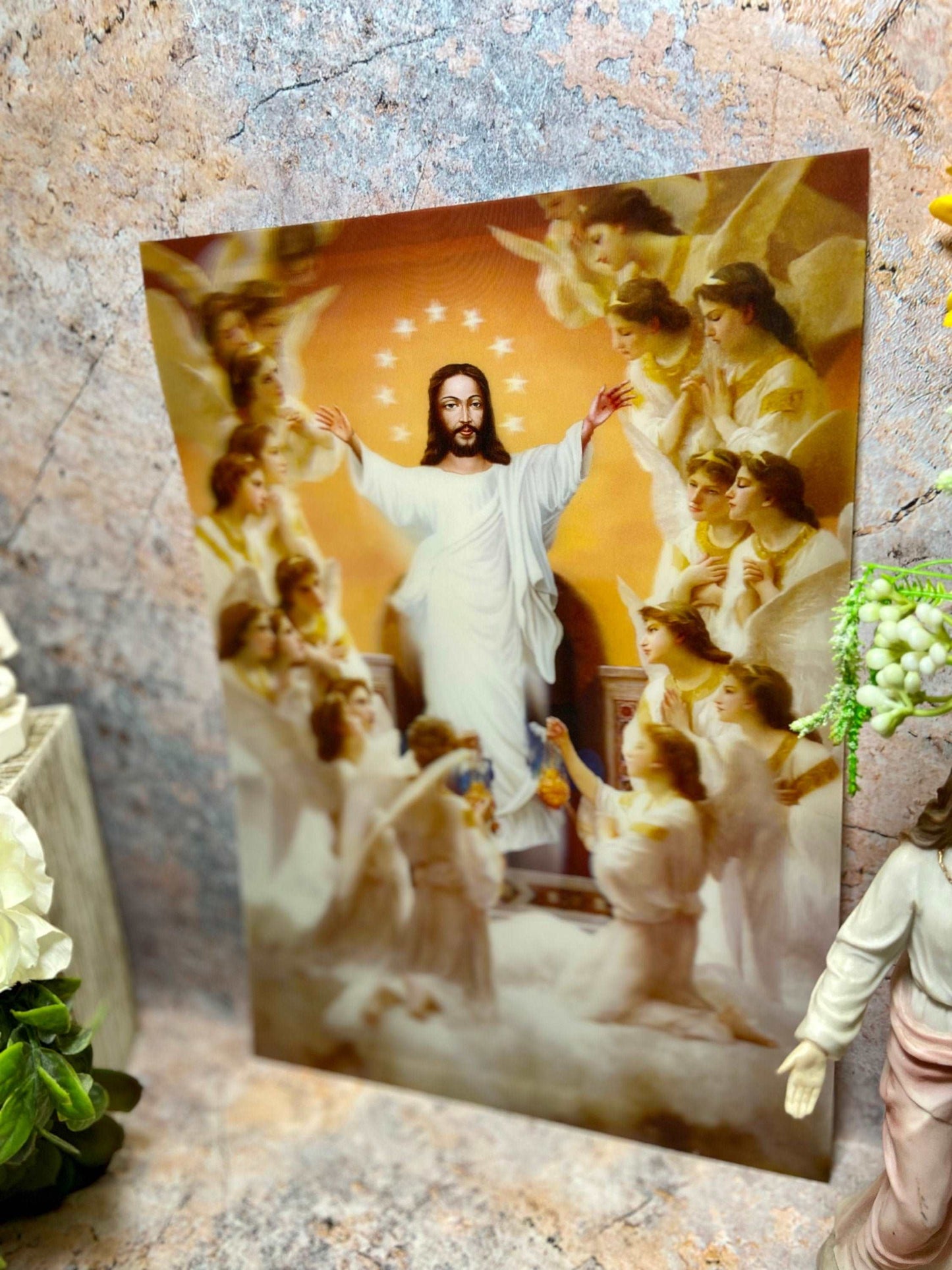 3D Holographic Poster 35x25cm - Risen Jesus with Angels - Self-Adhesive Lenticular Religious Decor-Osiris Craftworks