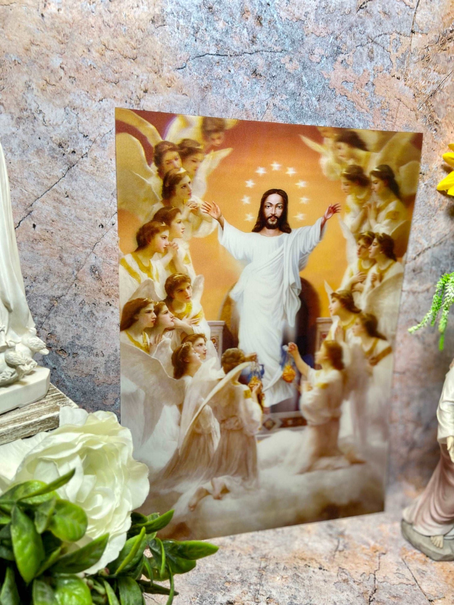 3D Holographic Poster 35x25cm - Risen Jesus with Angels - Self-Adhesive Lenticular Religious Decor-Osiris Craftworks