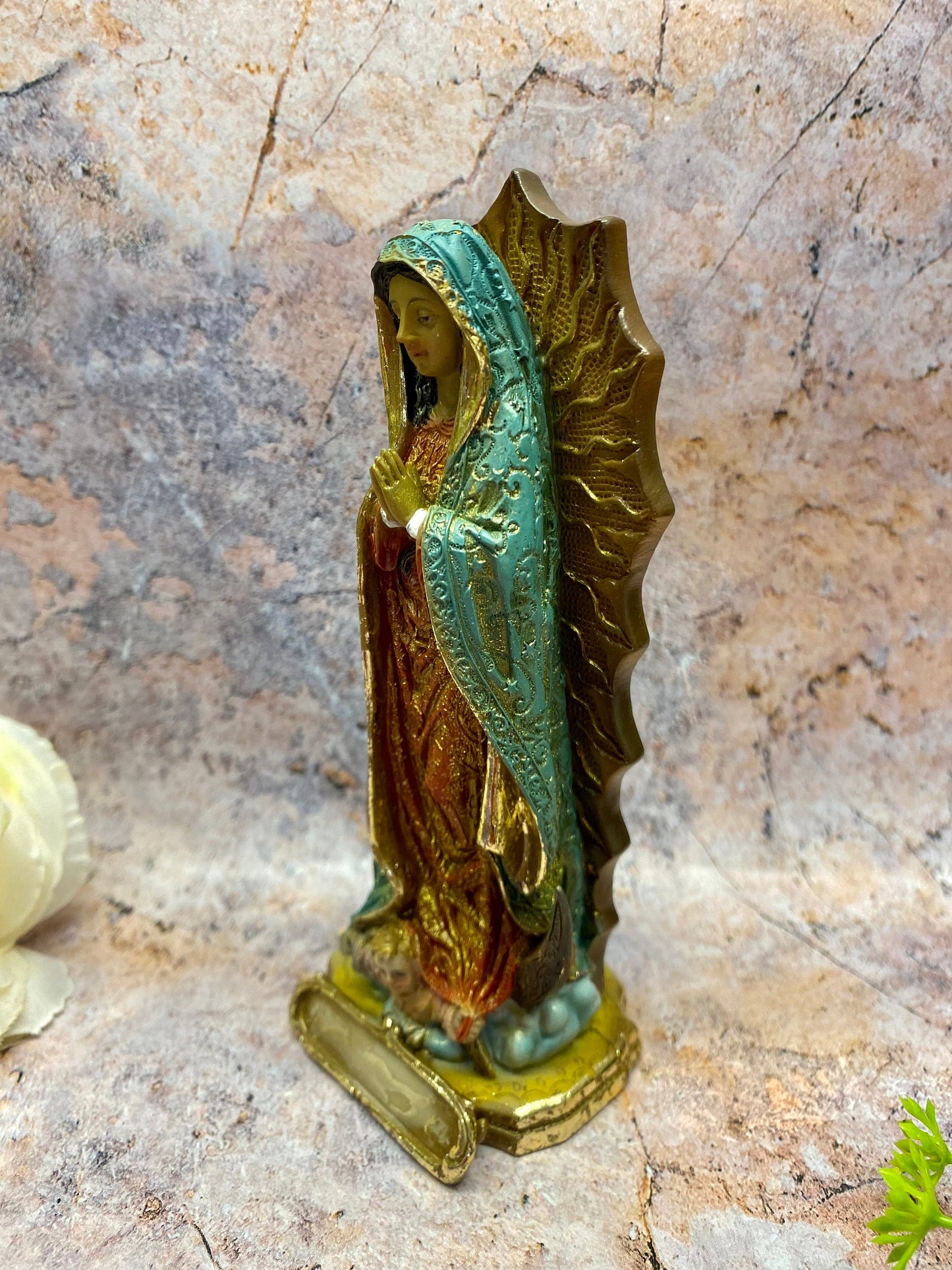 Our Lady of Guadalupe Resin Statue, Elegant Religious Decor, Blessed Virgin Mary, Catholic Faith Figure, 13cm Tall-Osiris Craftworks