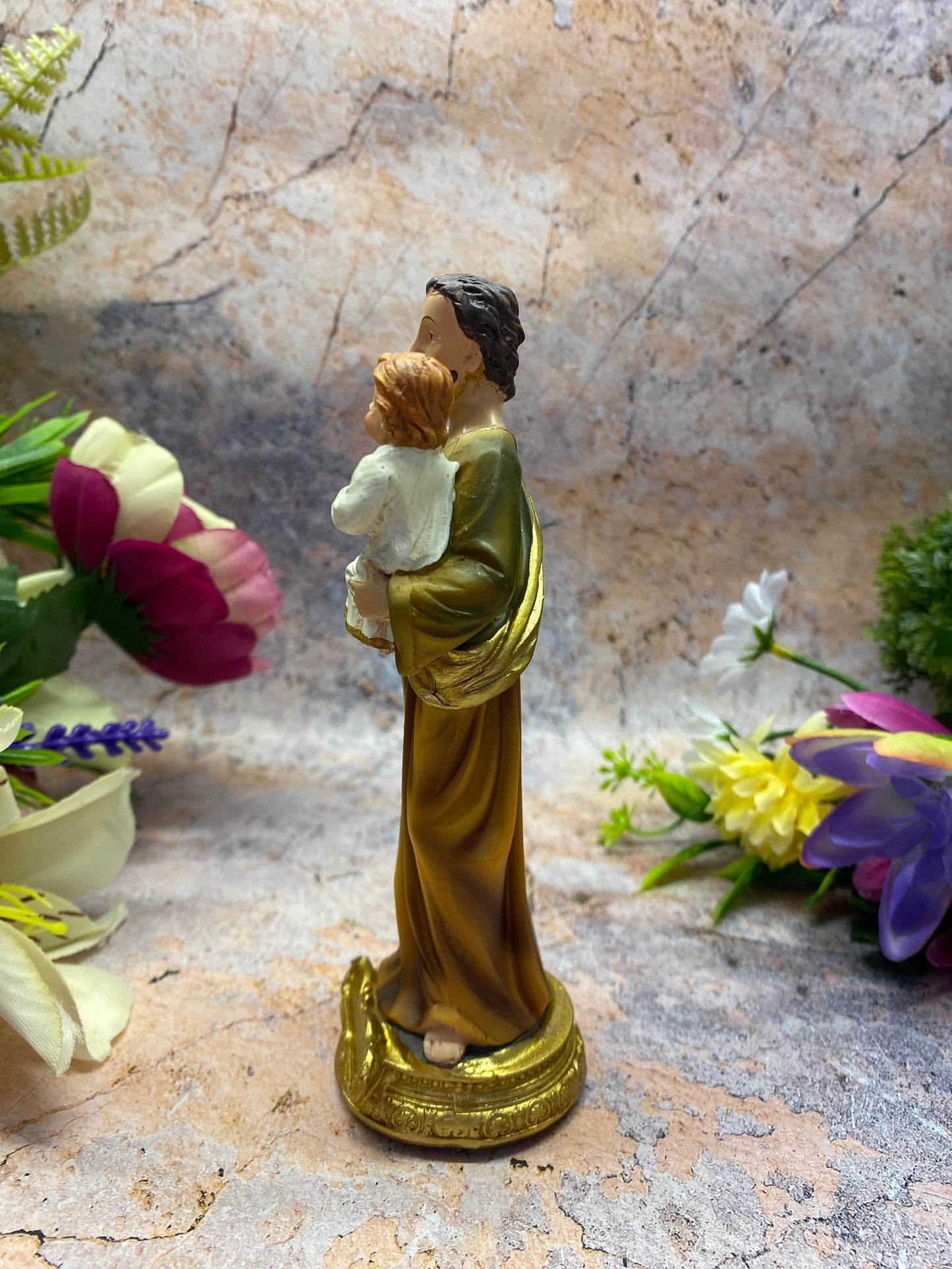 Saint Joseph with Child Jesus Resin Statue, Spiritual Catholic Decor, Fatherly Devotion, Religious Artwork, 15cm Tall Figure-Osiris Craftworks