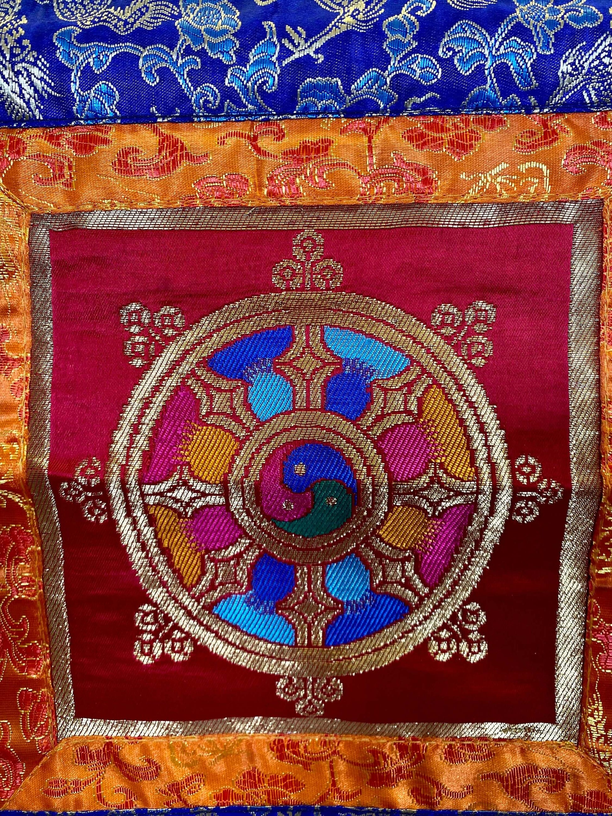 Tibetan Wheel of Dharma Embroidered Banner Wall Hanging Thangka Banner Altar Decoration-Osiris Craftworks