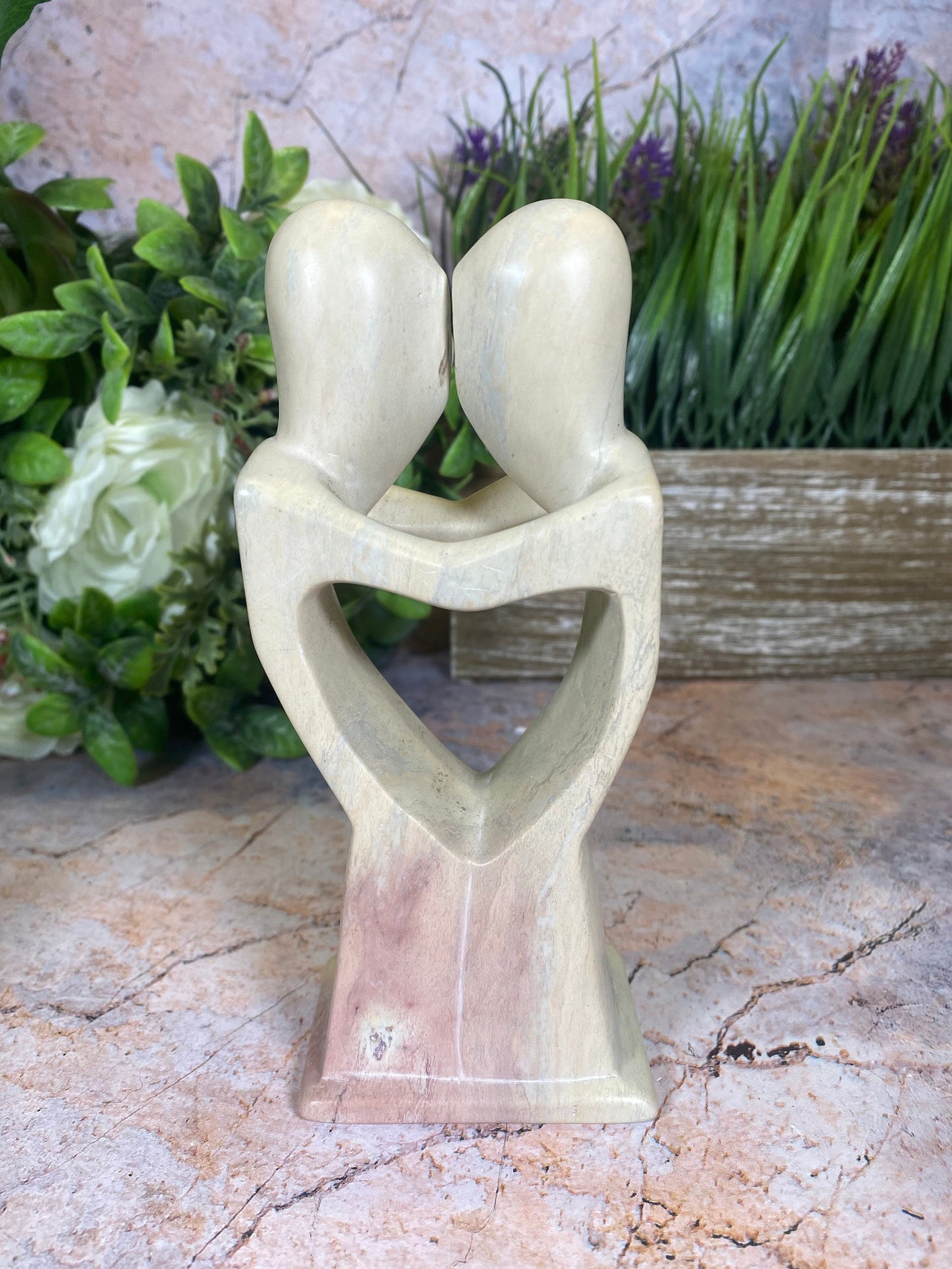 Handcrafted Soapstone Abstract Lovers Statue | Authentic African Tribal Décor 15x7cm