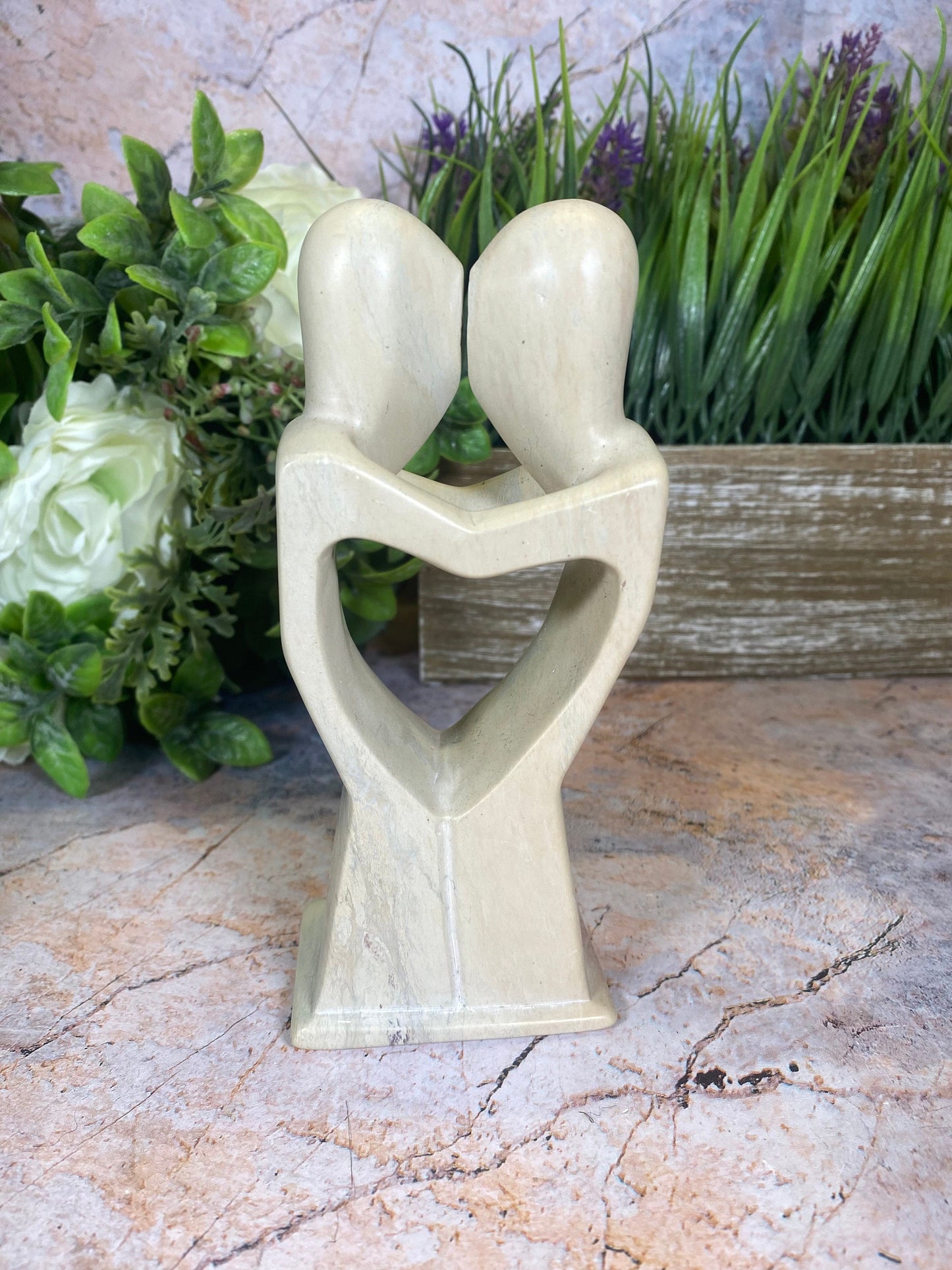 Handcrafted Soapstone Abstract Lovers Statue | Authentic African Tribal Décor 15x7cm