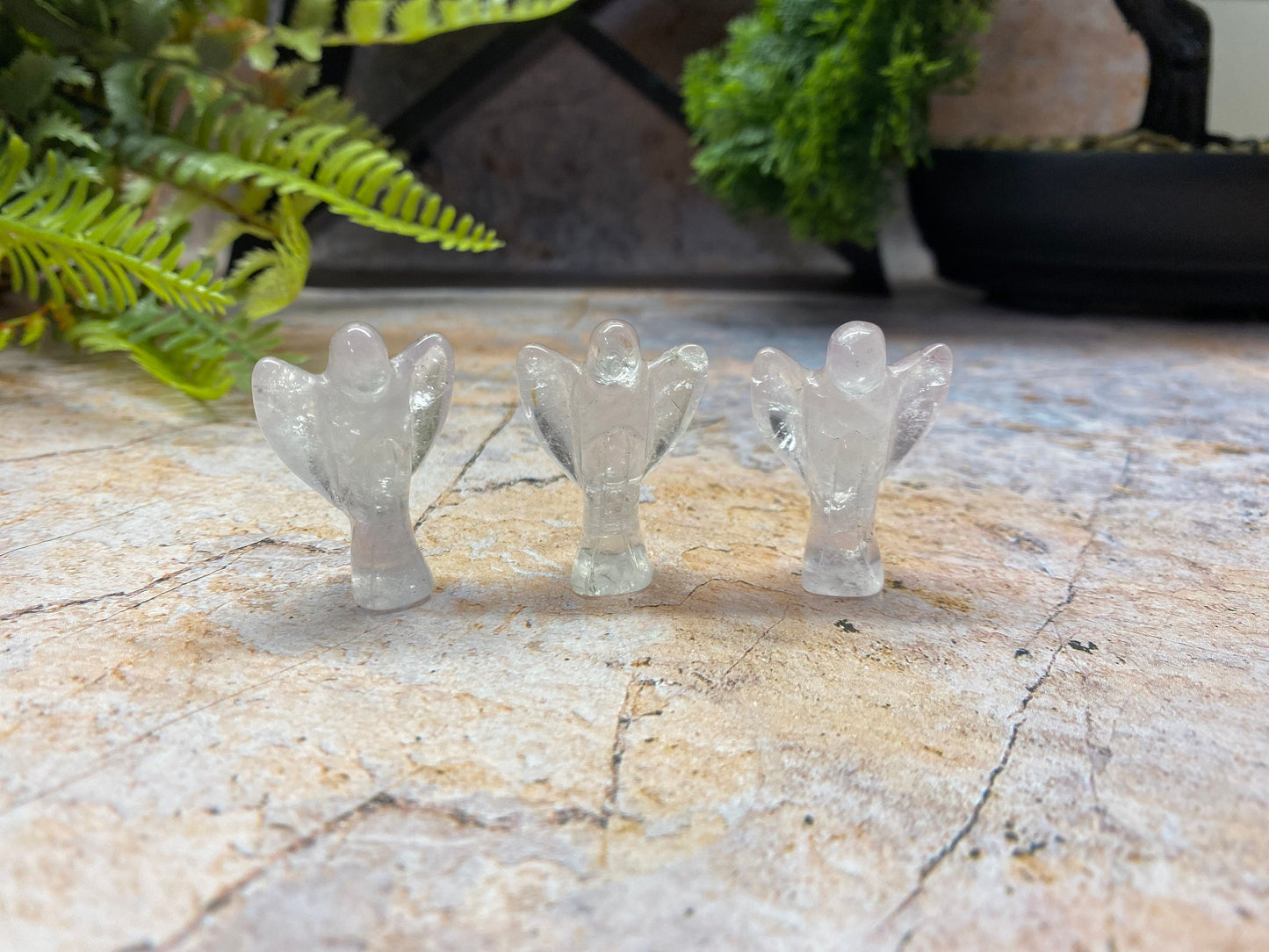 Set of 3 Handcrafted Rose Quartz Guardian Angel Velvet Pouch | Unique Crystal Healing Protection 3.5cm-Osiris Craftworks