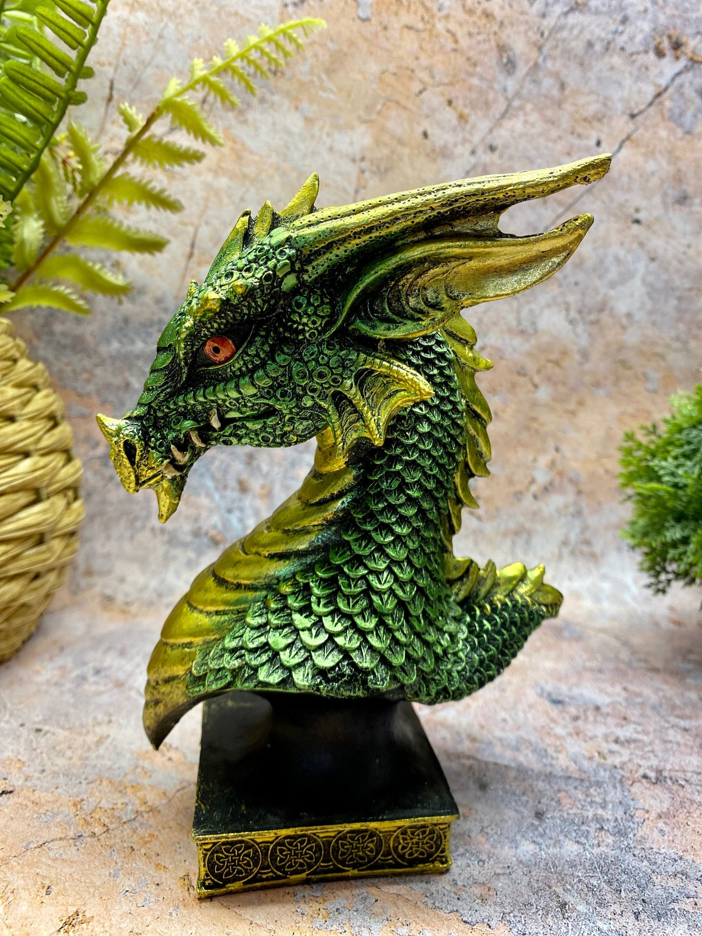 Dragon Bust on Plinth | Majestic Sculpture | Mythical Home Décor | Fantasy Tabletop Artwork  | 16.5x12cm