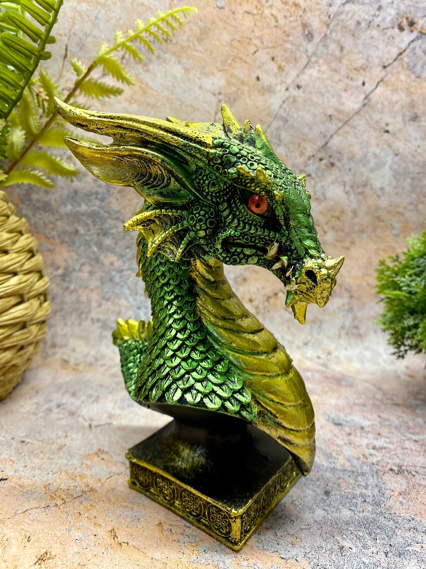 Dragon Bust on Plinth | Majestic Sculpture | Mythical Home Décor | Fantasy Tabletop Artwork  | 16.5x12cm