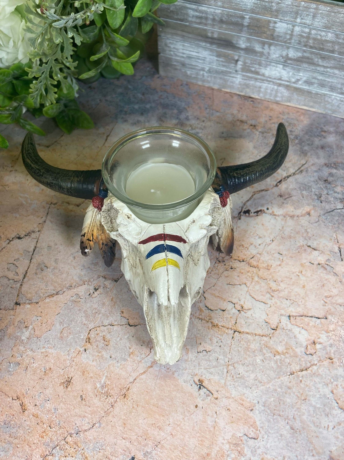 Native American Style Bison Skull | Resin Candle Holder | Spiritual Home Décor | Indigenous Art Influence | 8x18cm-Osiris Craftworks