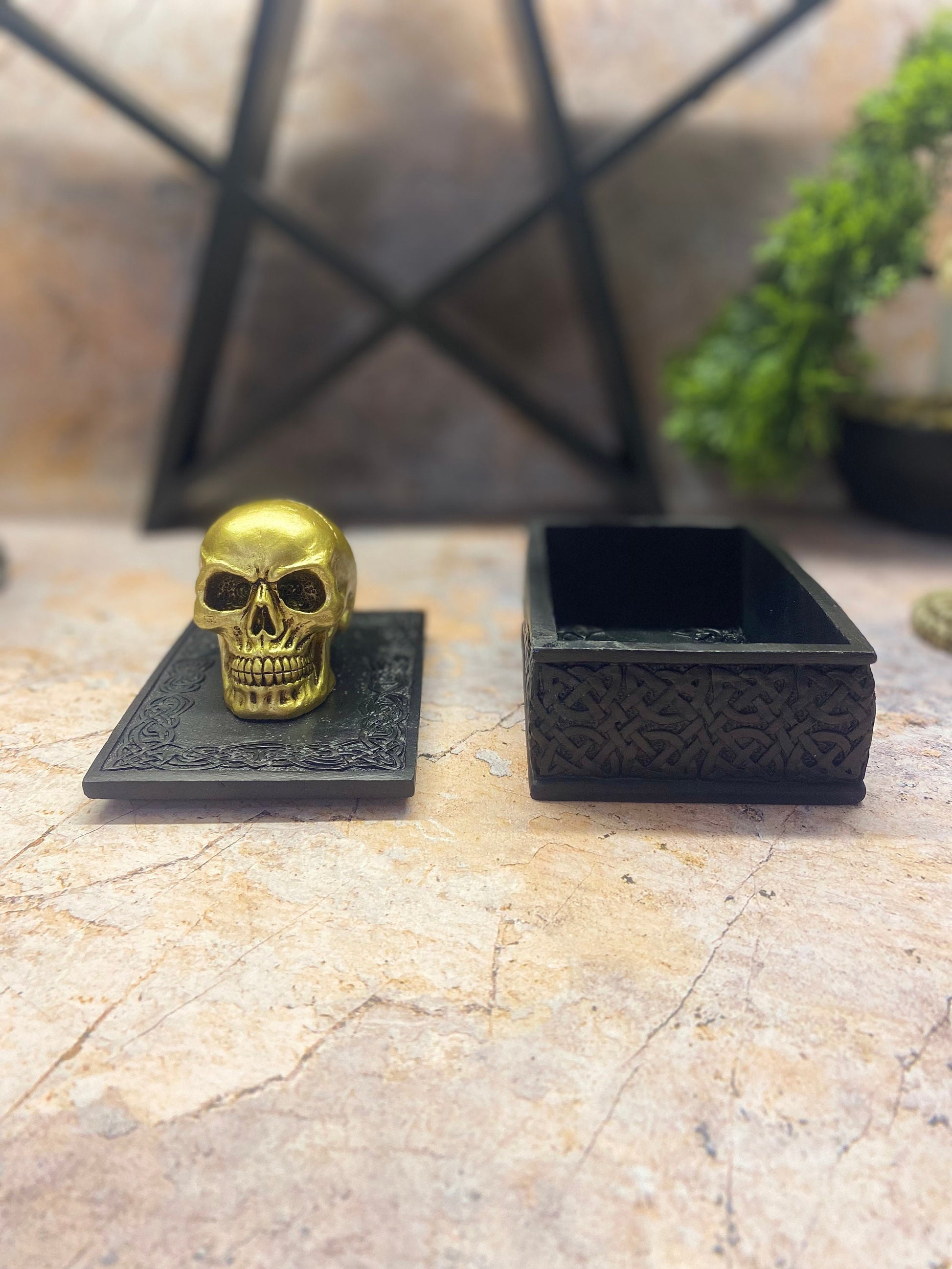 Gold Skull Trinket Box | Gothic Skeleton Stash | Secret Storage Sculpture | Horror Ornament | 11.8x8.3cm-Osiris Craftworks