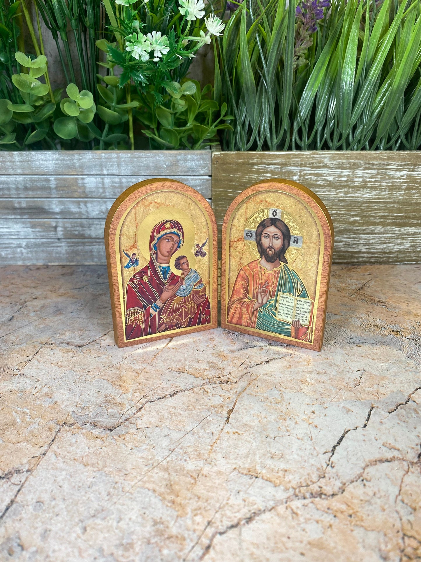 Jesus & Our Lady of Perpetual Help Plaque | Religious Folding Diptych | Devotional Gift | 9.5x12.5cm-Osiris Craftworks