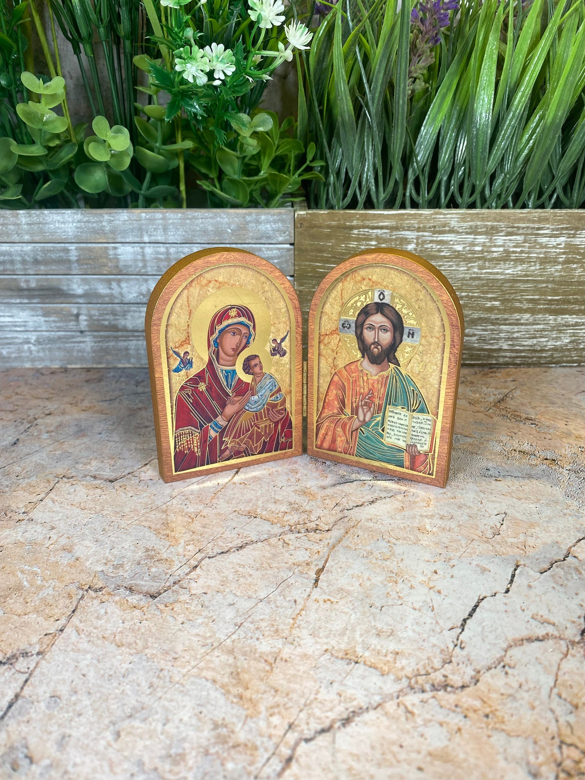 Jesus & Our Lady of Perpetual Help Plaque | Religious Folding Diptych | Devotional Gift | 9.5x12.5cm-Osiris Craftworks