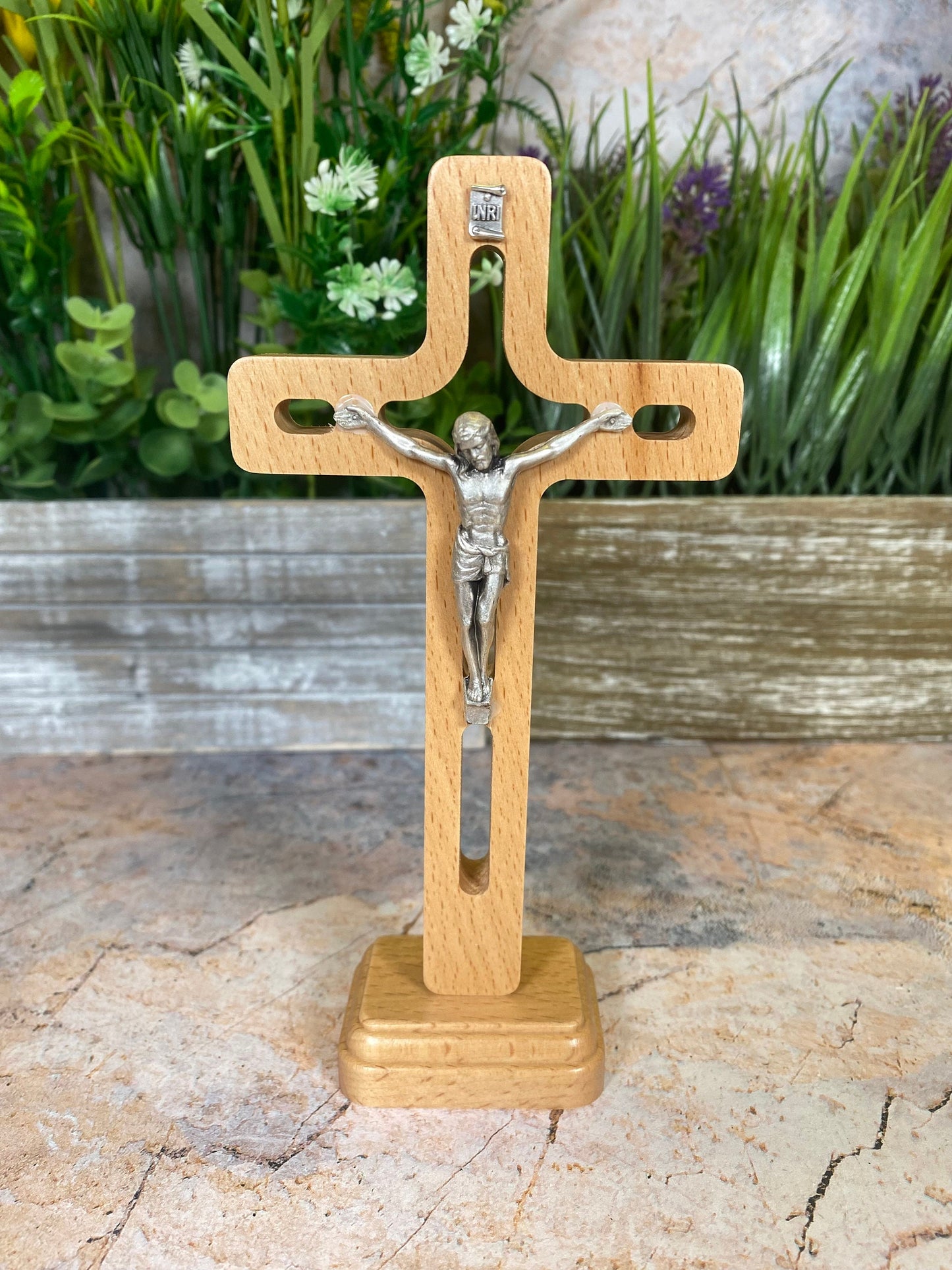 Freestanding Wooden Crucifix, Jesus Christ Cross, Spiritual Home Decor, Religious Tabletop Ornament, Elegant Christian Faith Symbol-Osiris Craftworks