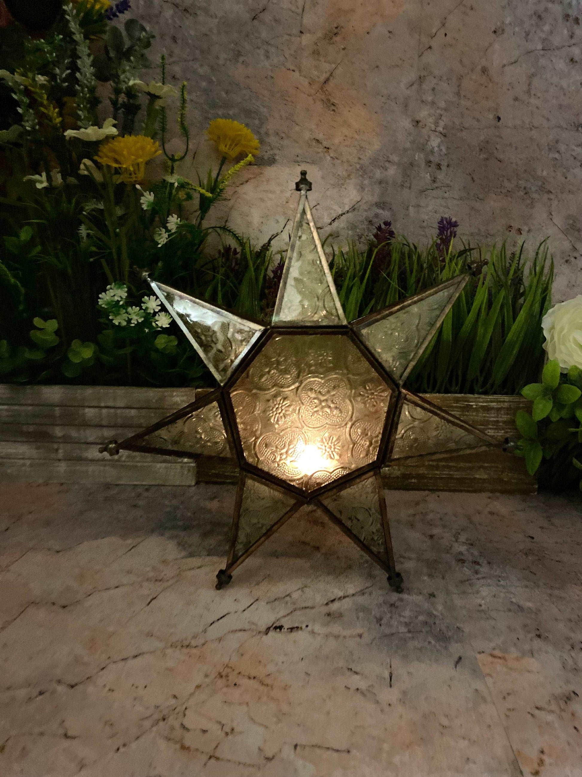 Antique Effect Moroccan Style Lantern Star Tea Light Candle Holder Ornament Home Decoration