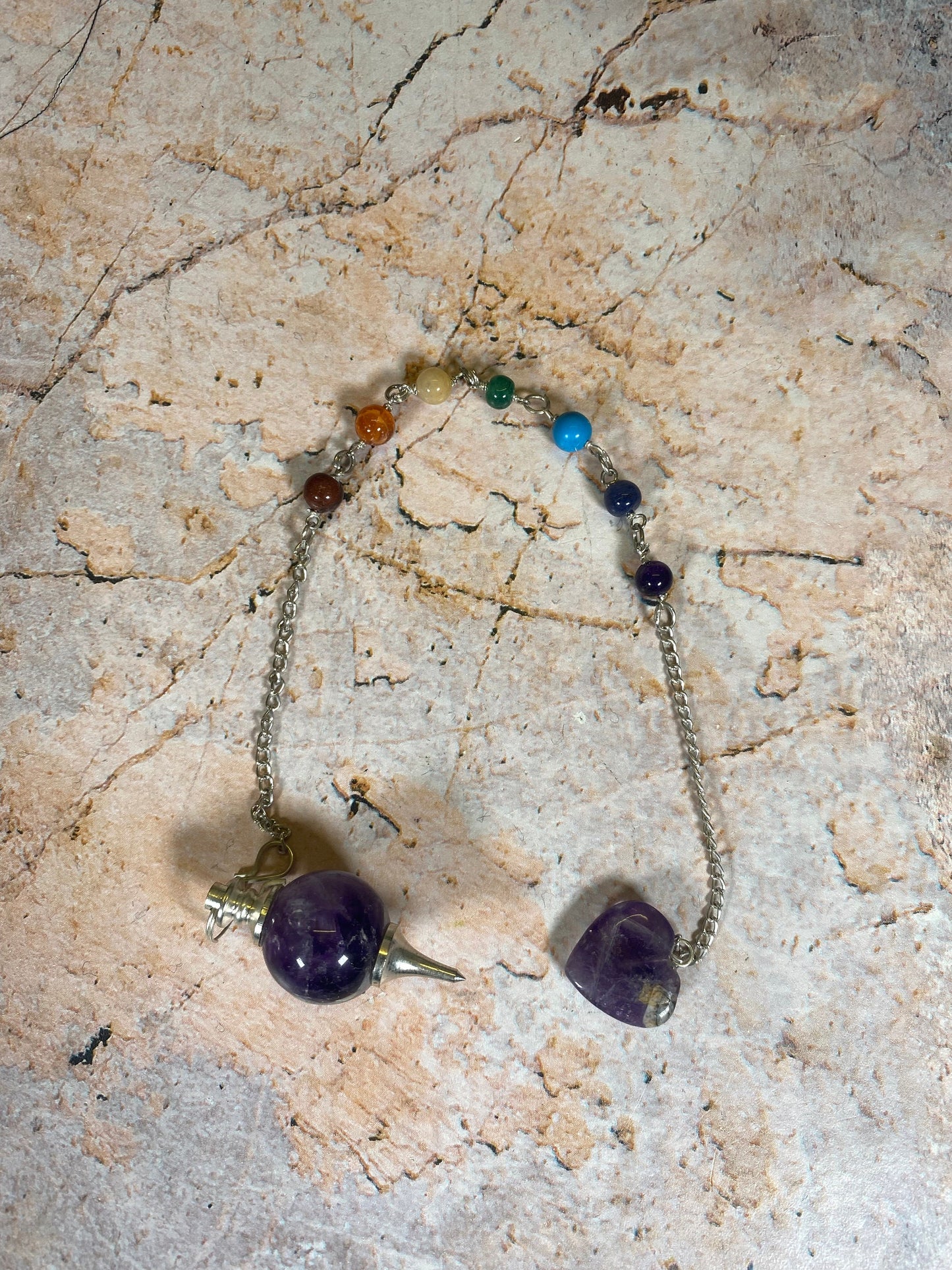 Chakra Balancing Pendulum Necklaces with Amethyst Orb - Spiritual Healing Jewelry, Energy Aligning Pendant