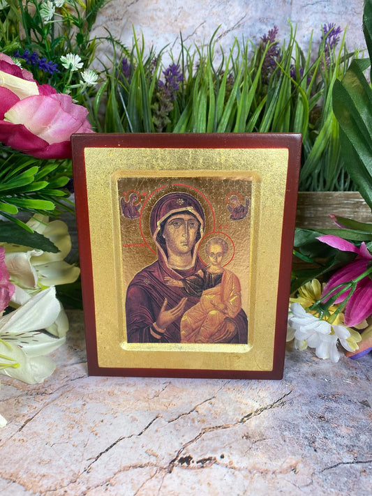 Virgin Mary and Baby Jesus Icon (11.5cm X 14cm) - Sacred Religious Wall Plaque for Home & Chapel Decor-Osiris Craftworks