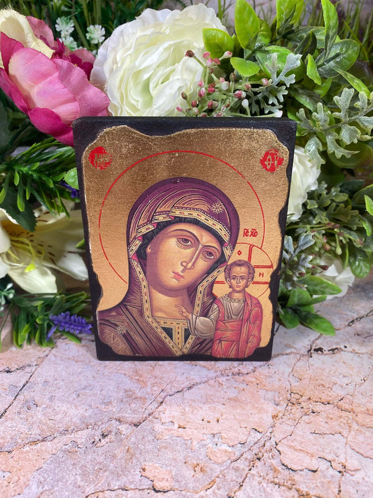 Virgin Mary and Baby Jesus Religious Icon (12.5cm X 9cm) - Elegant Wall Plaque Decor for Spiritual Ambiance-Osiris Craftworks