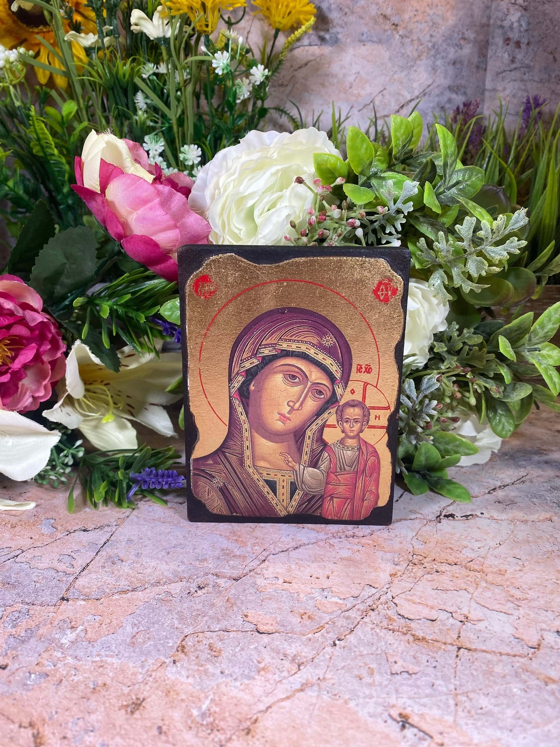 Virgin Mary and Baby Jesus Religious Icon (12.5cm X 9cm) - Elegant Wall Plaque Decor for Spiritual Ambiance-Osiris Craftworks