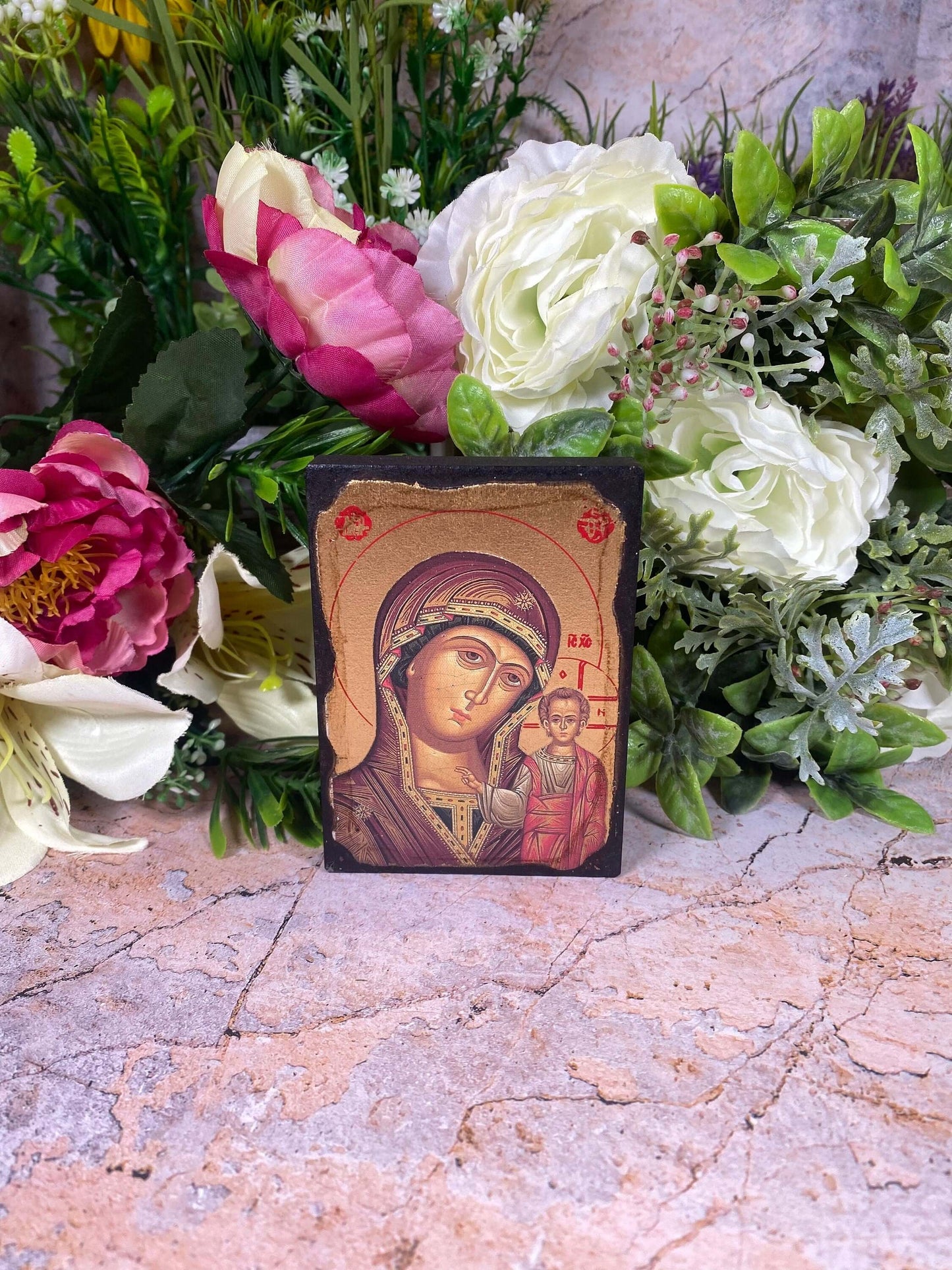 Virgin Mary and Baby Jesus Hanging Icon (10.5cm X 7.5cm) - Spiritual Wall Plaque for Religious Decor & Blessings-Osiris Craftworks