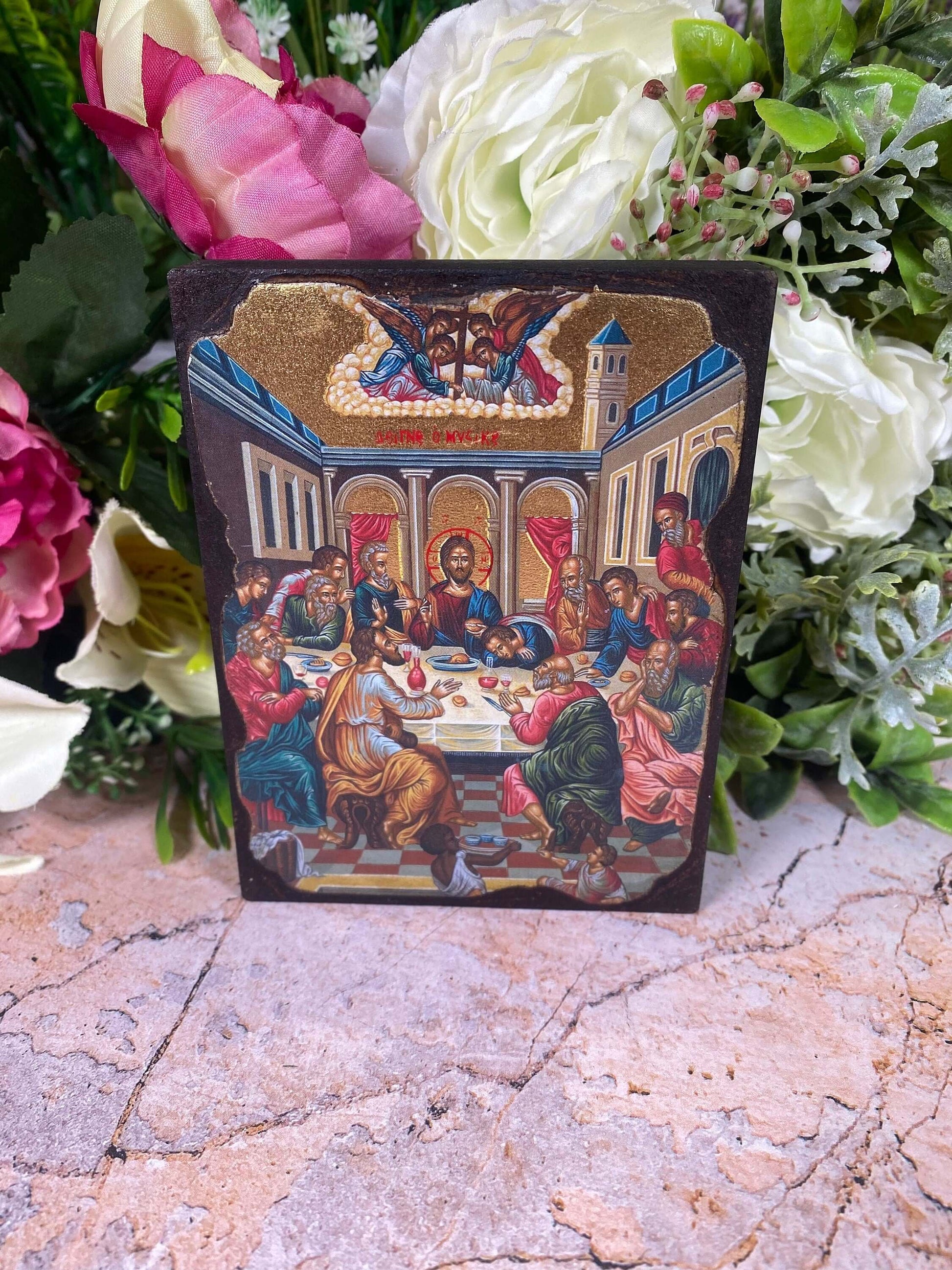 The Last Supper Hanging Icon (12.5cm x 9.5cm) - Spiritual Wall Decor Capturing Jesus Christ's Final Meal & His Disciples-Osiris Craftworks