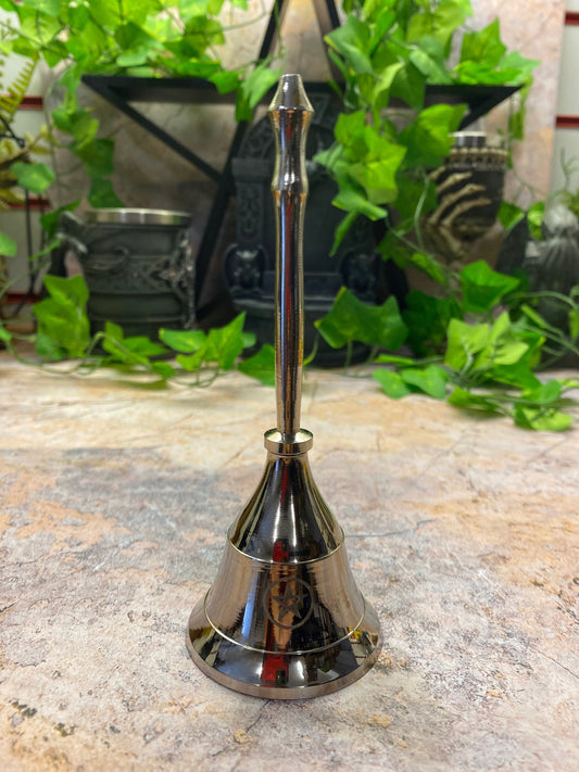 Elegant Metal Nickel Ritual Bell | Shiny Silver Finish | Ceremony Altar Decor | Home Accent Piece | Height 13.5cm-Osiris Craftworks