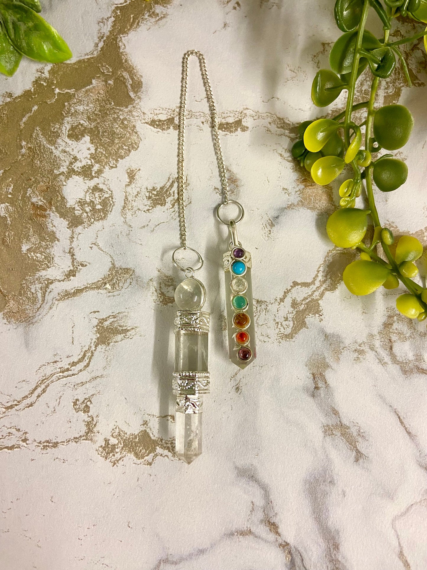 Dual-Ended 16cm Clear Quartz Wand with Chakra Pendant Energy Healing Tool Chakra Balancing Pendant