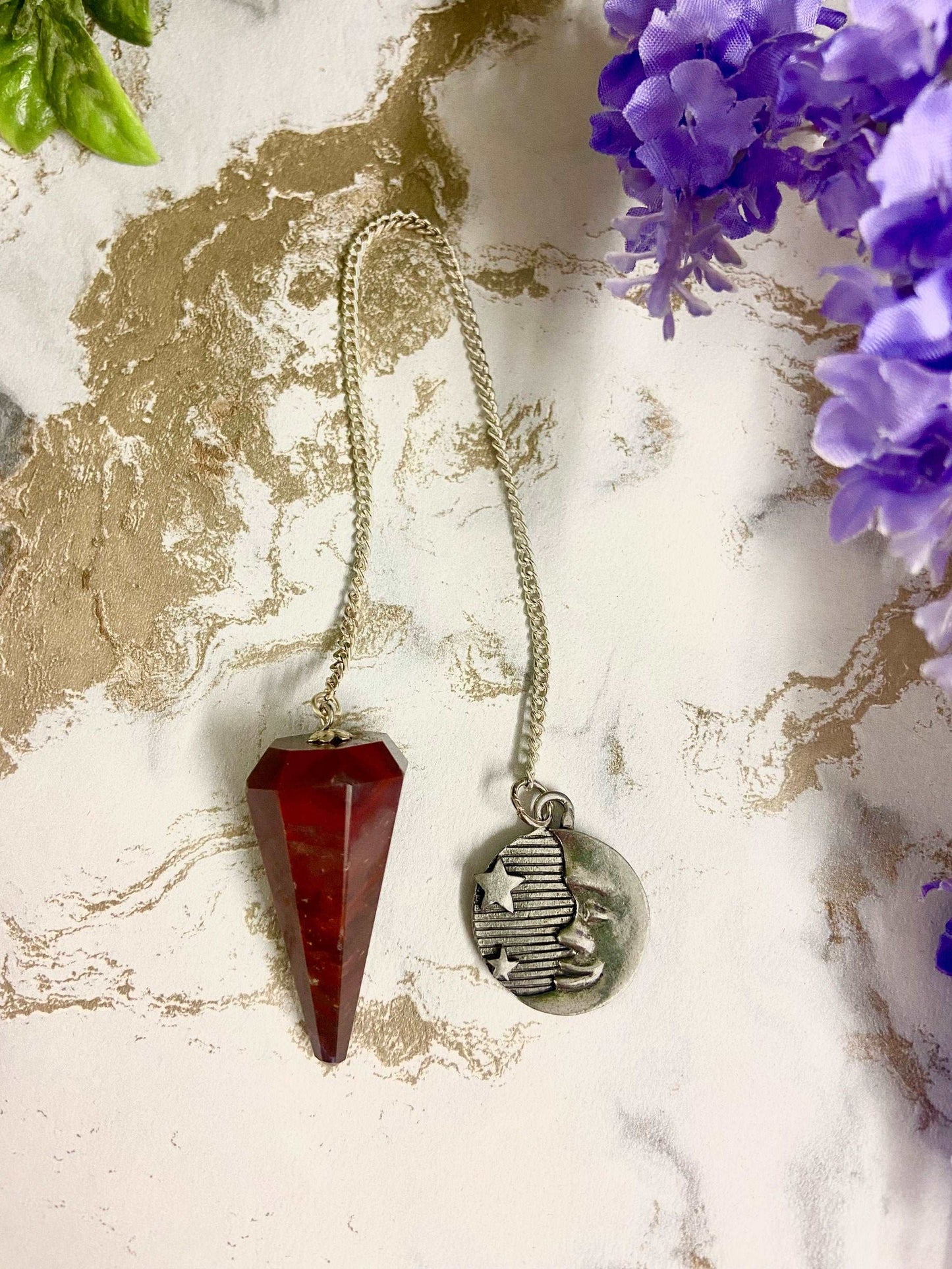 Bloodstone Pendulum with Moon & Star Charm Divination Pendulum | Spiritual Healing Crystal | Energy Guidance Tool | Celestial Jewellery