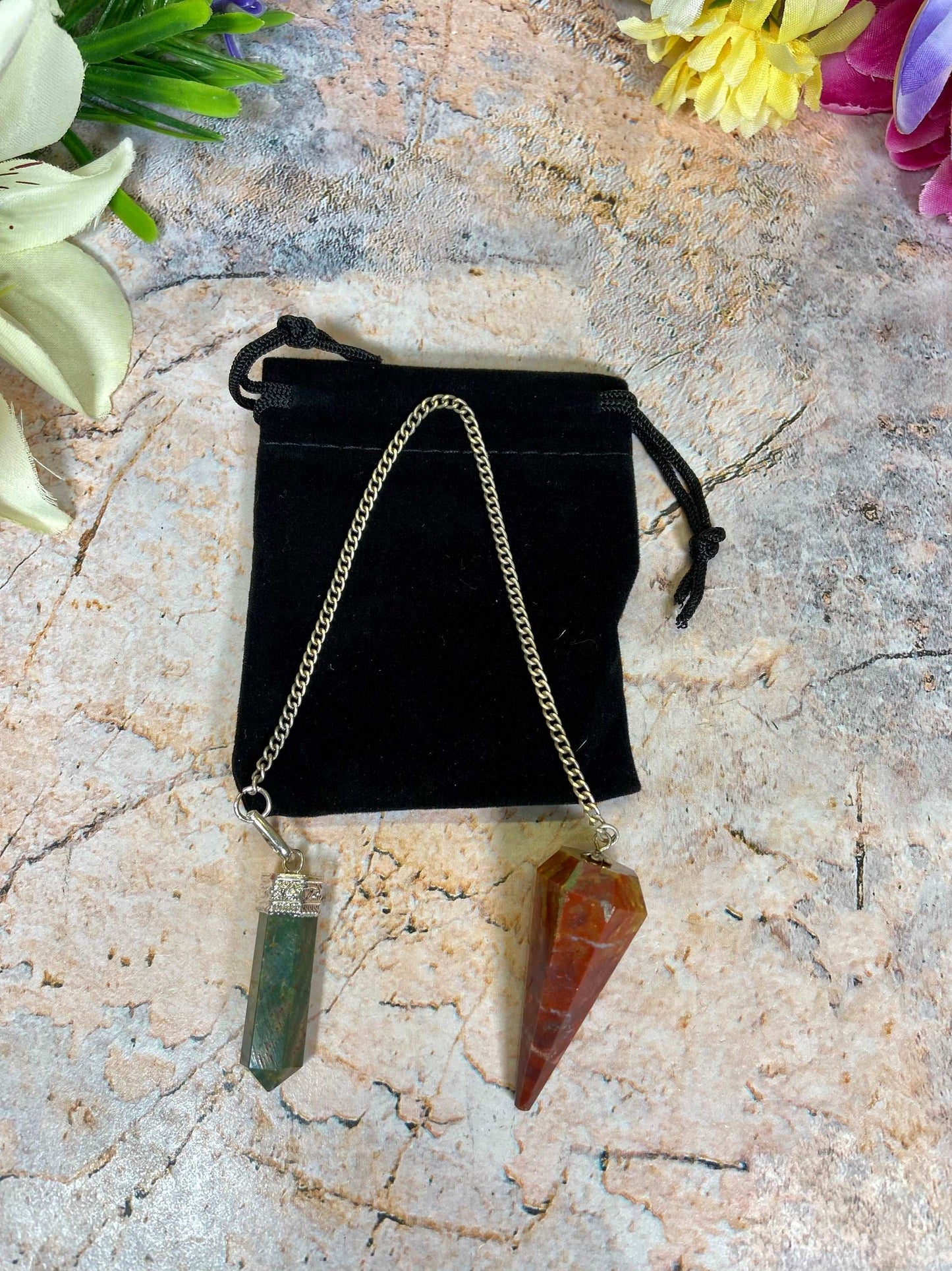 Bloodstone Pendulum & Wand Pendant - Unique Healing Crystal Necklace - Spiritual Divination Tool - Genuine Gemstone Jewellery