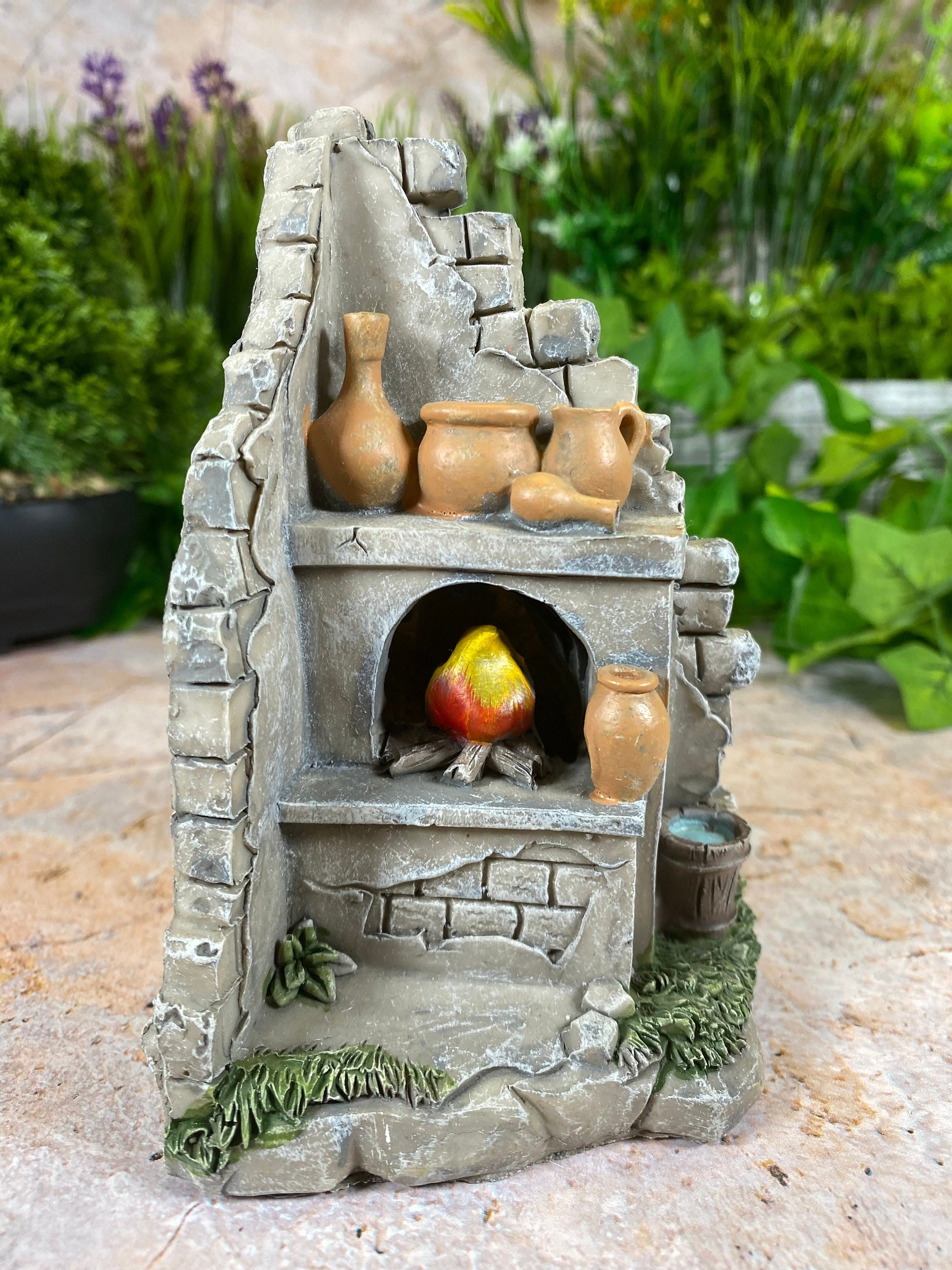 Spanish Outdoor Kitchen Figurine | LED Lit Décor | Rustic Mediterranean Scene | Homely Miniature | 13x7cm-Osiris Craftworks