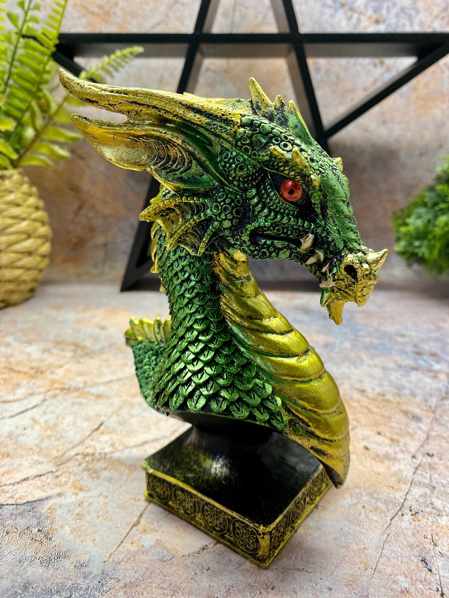 Dragon Bust on Plinth | Majestic Sculpture | Mythical Home Décor | Fantasy Tabletop Artwork  | 16.5x12cm