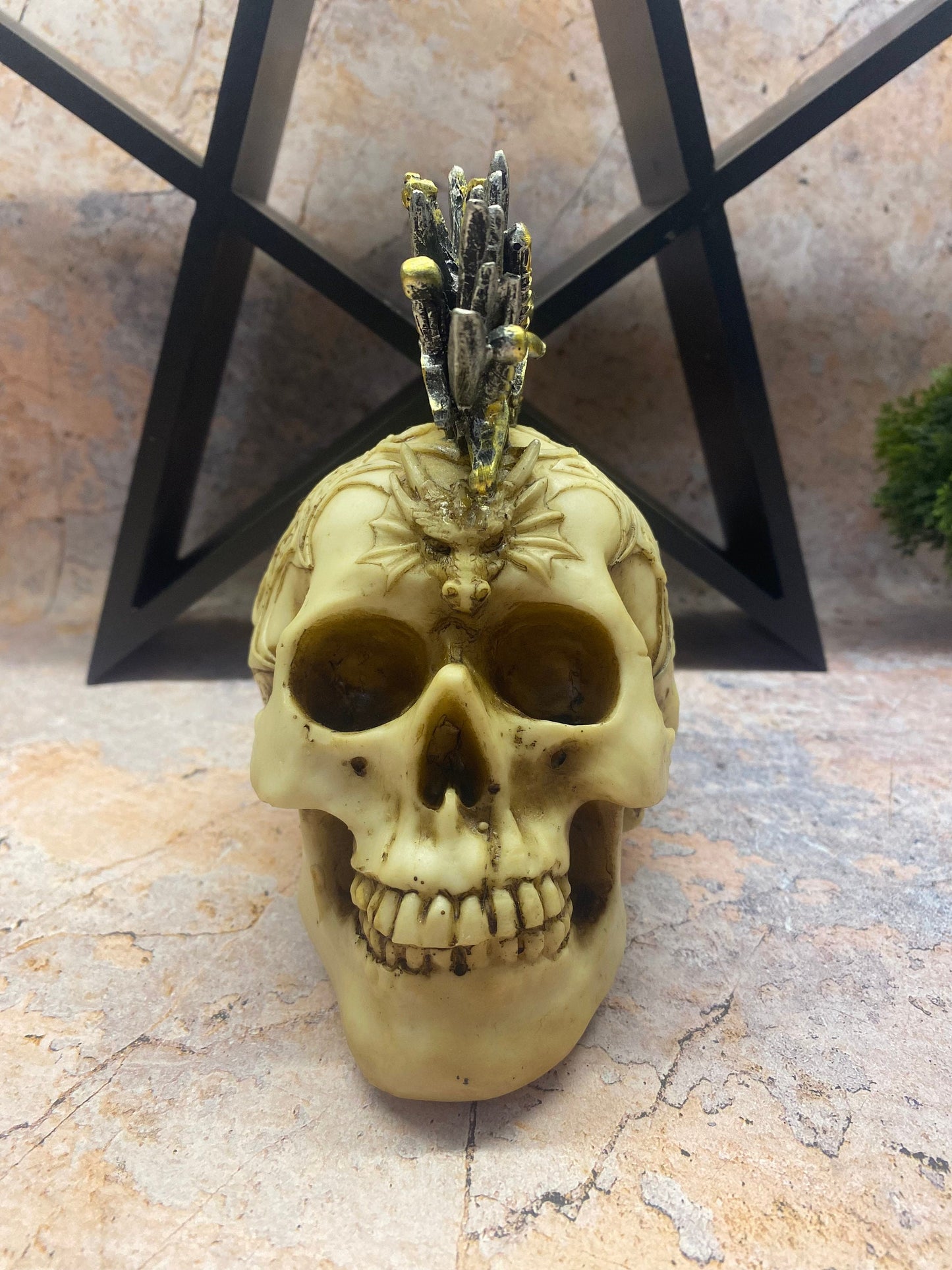 Celtic Style Mohawk Skull | 15x10cm Resin Figurine | Unique Tribal Decor | Ancient-Inspired Artistry-Osiris Craftworks