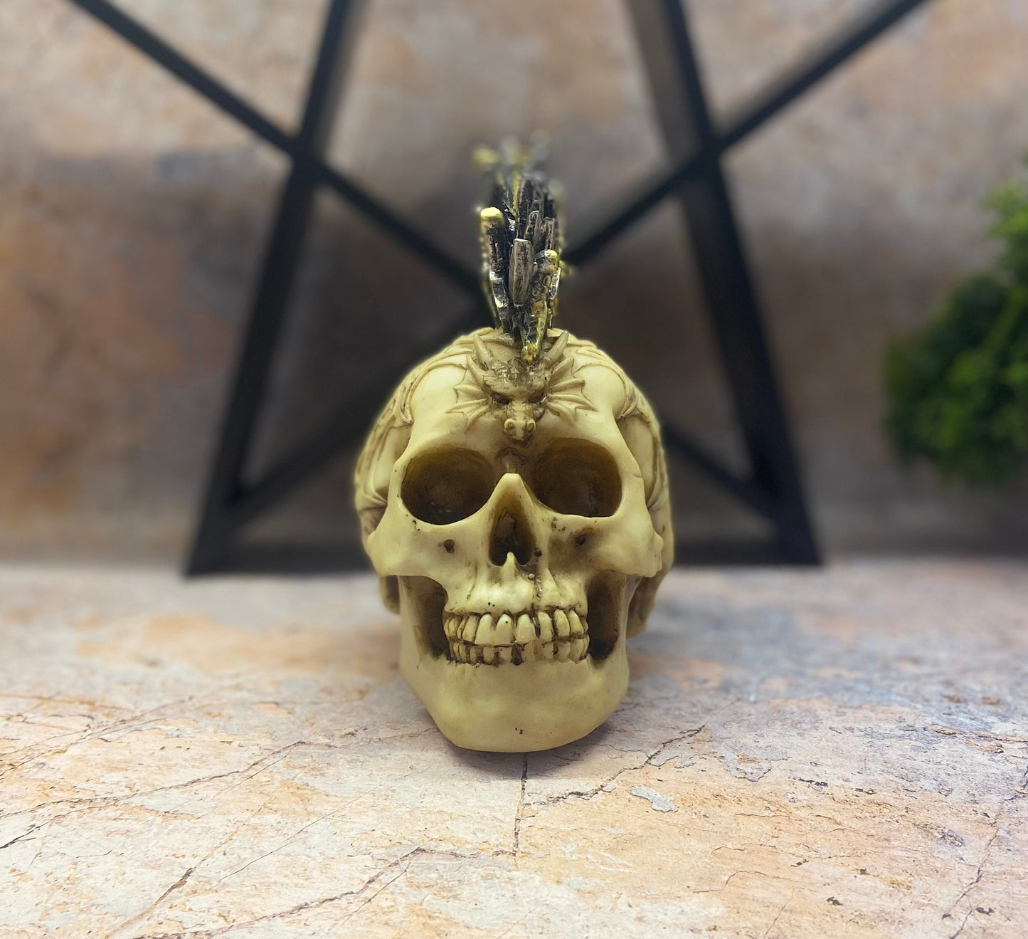 Celtic Style Mohawk Skull | 15x10cm Resin Figurine | Unique Tribal Decor | Ancient-Inspired Artistry-Osiris Craftworks