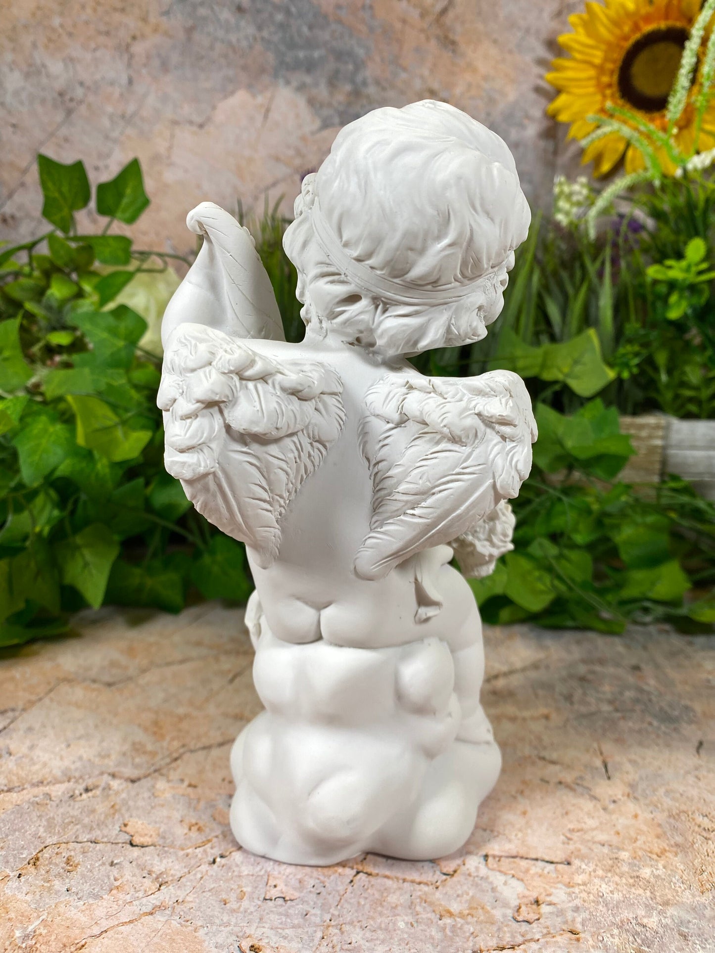 Cherubic Resin Angel Statue with Floral Bouquet | Angelic Figurine for Home Decor | Boxed Gift for Collectors-Osiris Craftworks