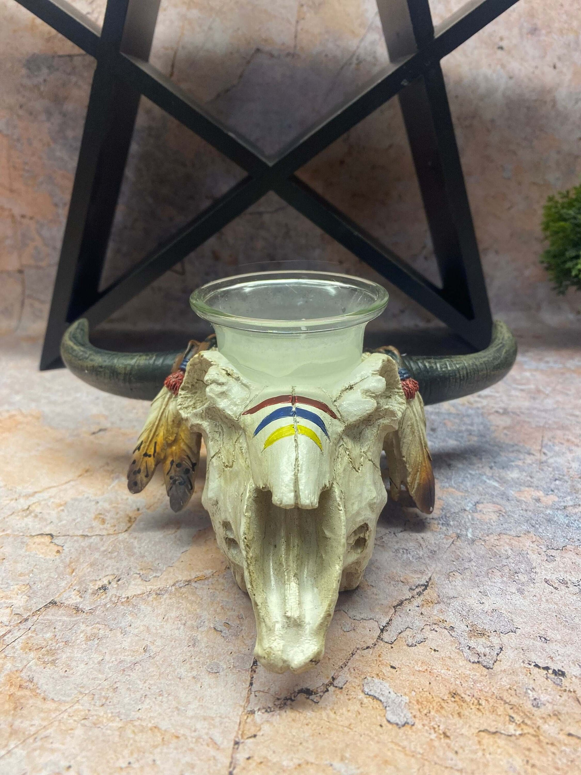 Native American Style Bison Skull | Resin Candle Holder | Spiritual Home Décor | Indigenous Art Influence | 8x18cm-Osiris Craftworks