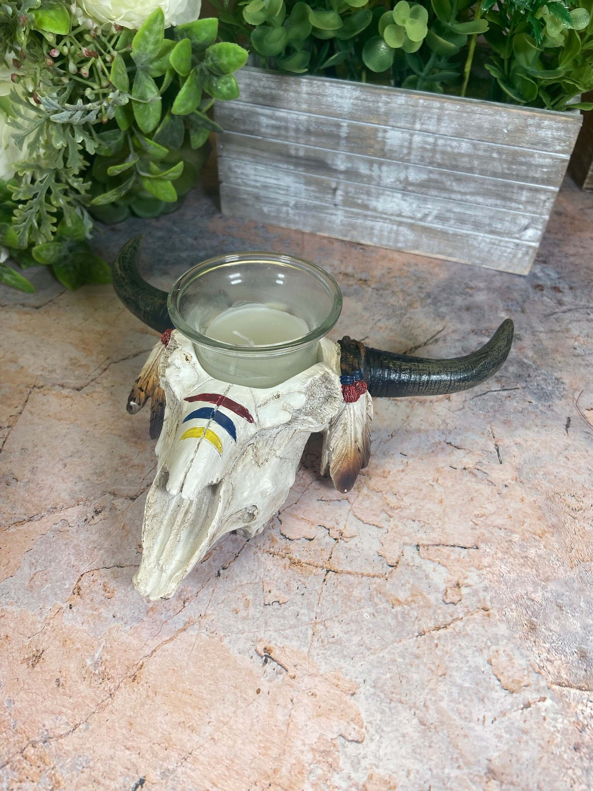 Native American Style Bison Skull | Resin Candle Holder | Spiritual Home Décor | Indigenous Art Influence | 8x18cm-Osiris Craftworks