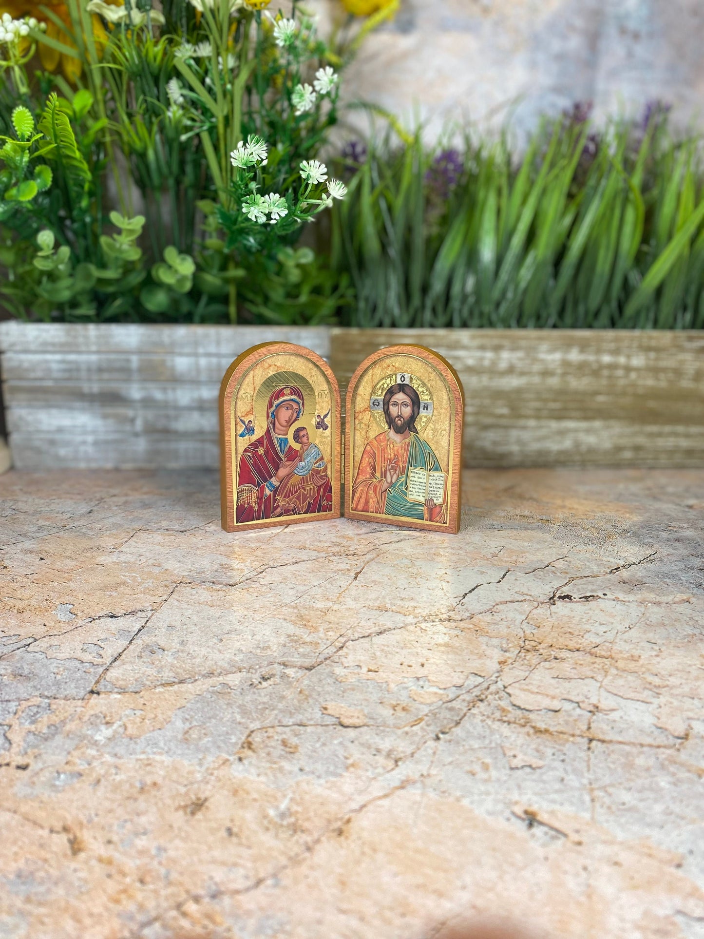 Jesus & Our Lady of Perpetual Help Plaque | Religious Folding Diptych | Devotional Gift | 9.5x12.5cm-Osiris Craftworks