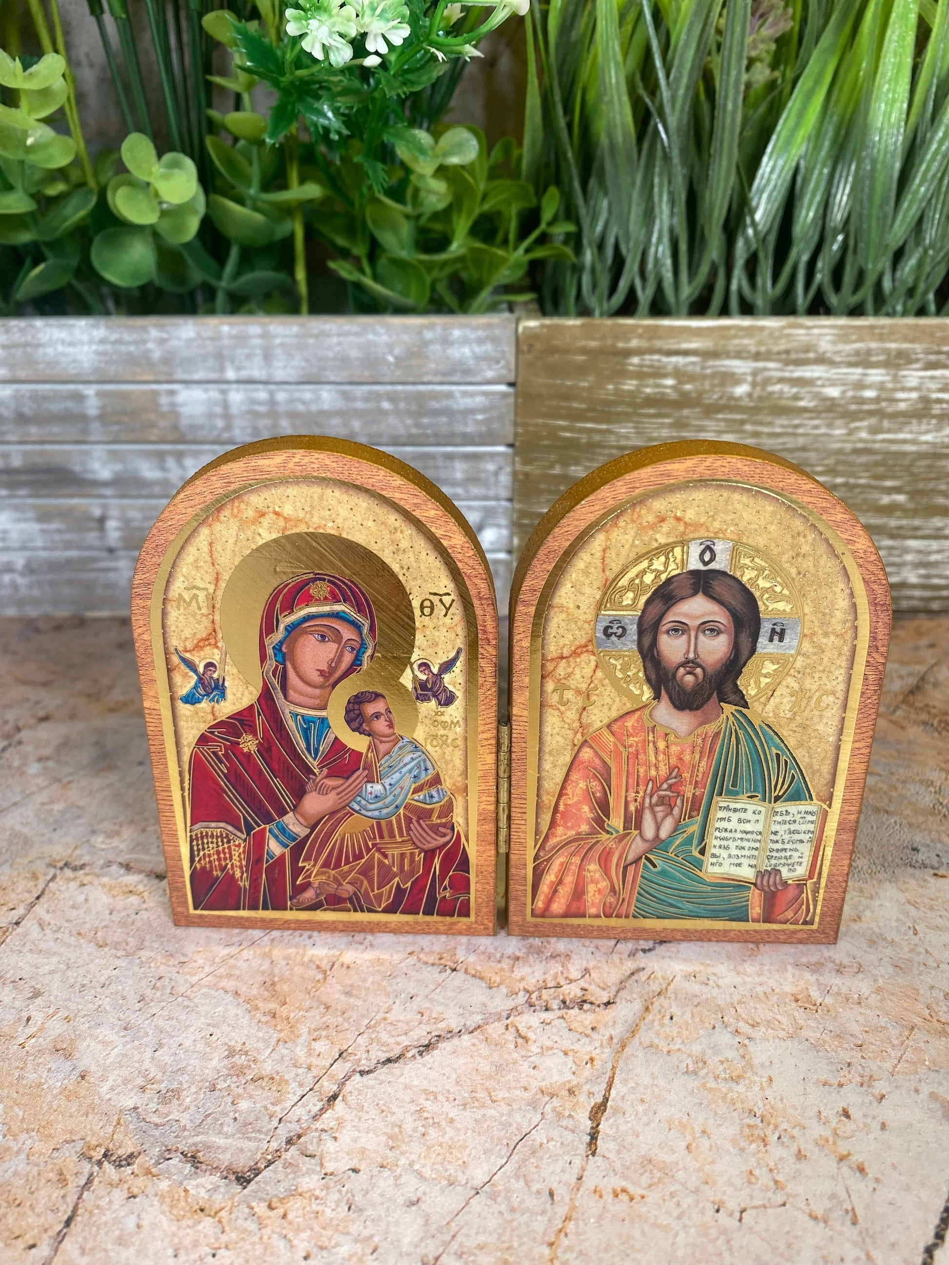 Jesus & Our Lady of Perpetual Help Plaque | Religious Folding Diptych | Devotional Gift | 9.5x12.5cm-Osiris Craftworks