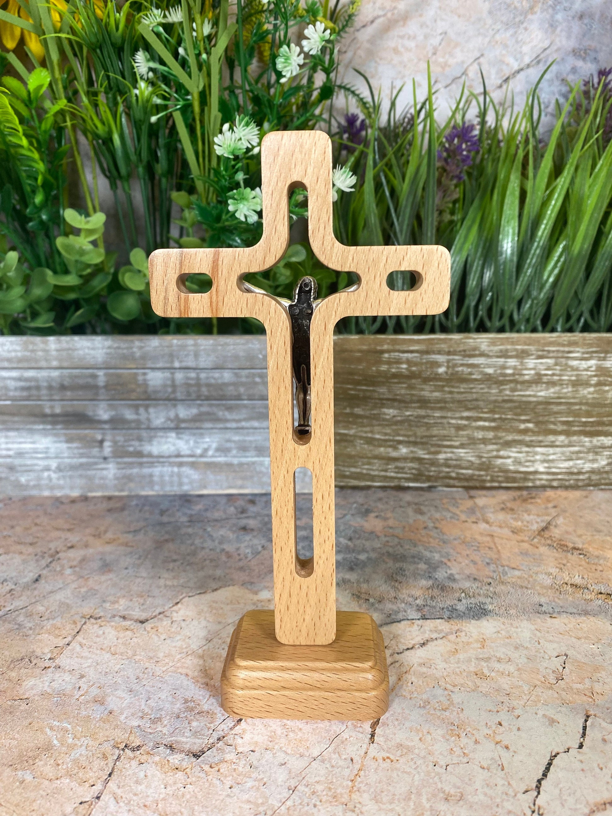 Freestanding Wooden Crucifix, Jesus Christ Cross, Spiritual Home Decor, Religious Tabletop Ornament, Elegant Christian Faith Symbol-Osiris Craftworks