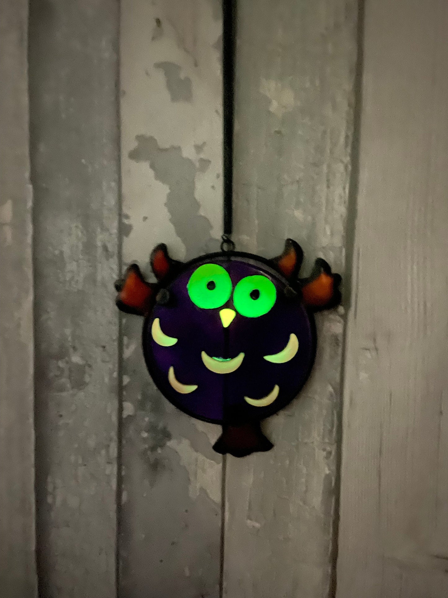 Glow in the Dark Owl  | Spooky Halloween Decor | Handmade Metal & Glass | Enchanting Nighttime Display | 34cm x 13.5cm