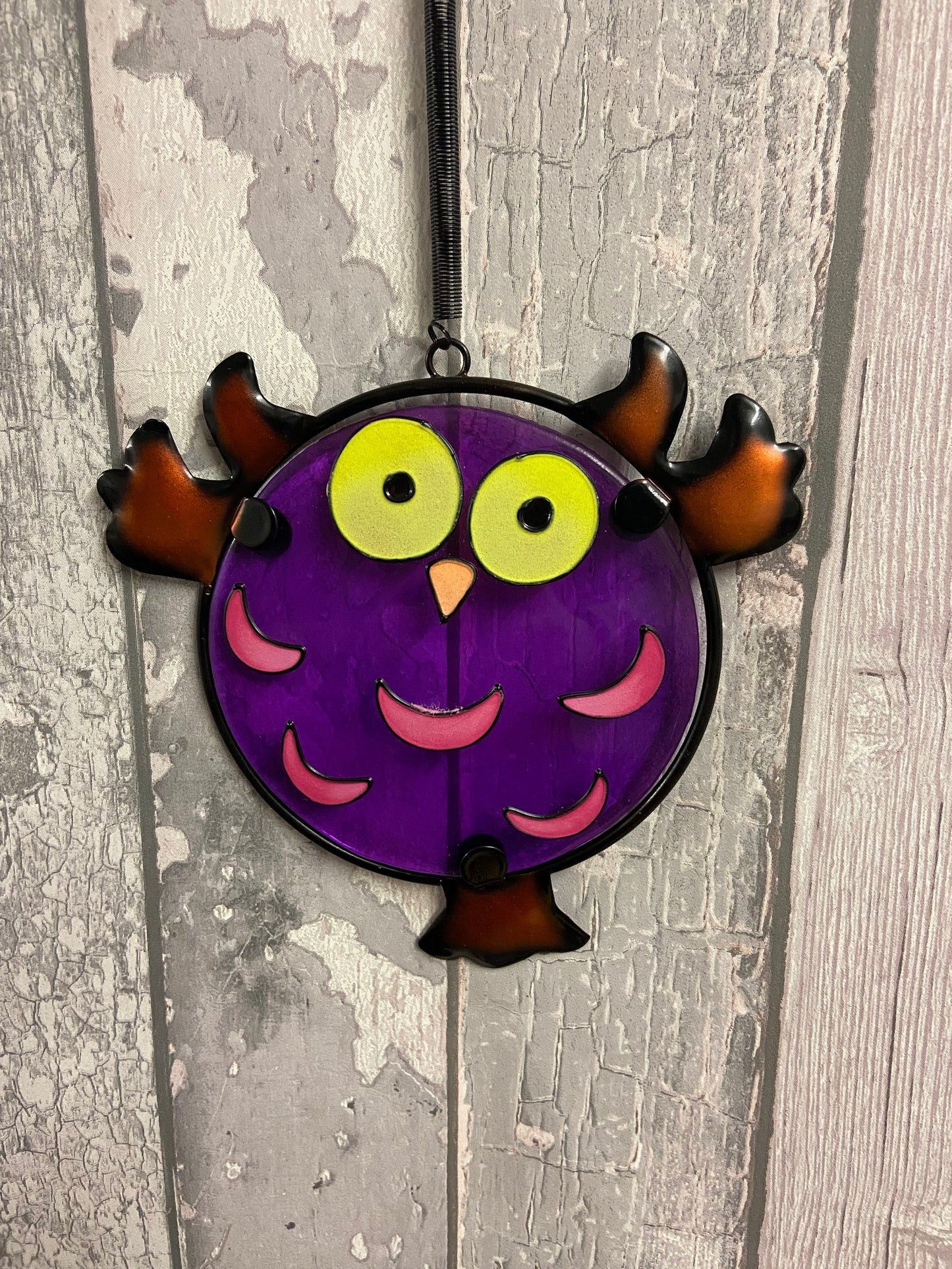 Hibou phosphorescent | Décoration d'Halloween effrayante | Métal et verre faits à la main | Décoration nocturne enchanteresse | 34 cm x 13,5 cm