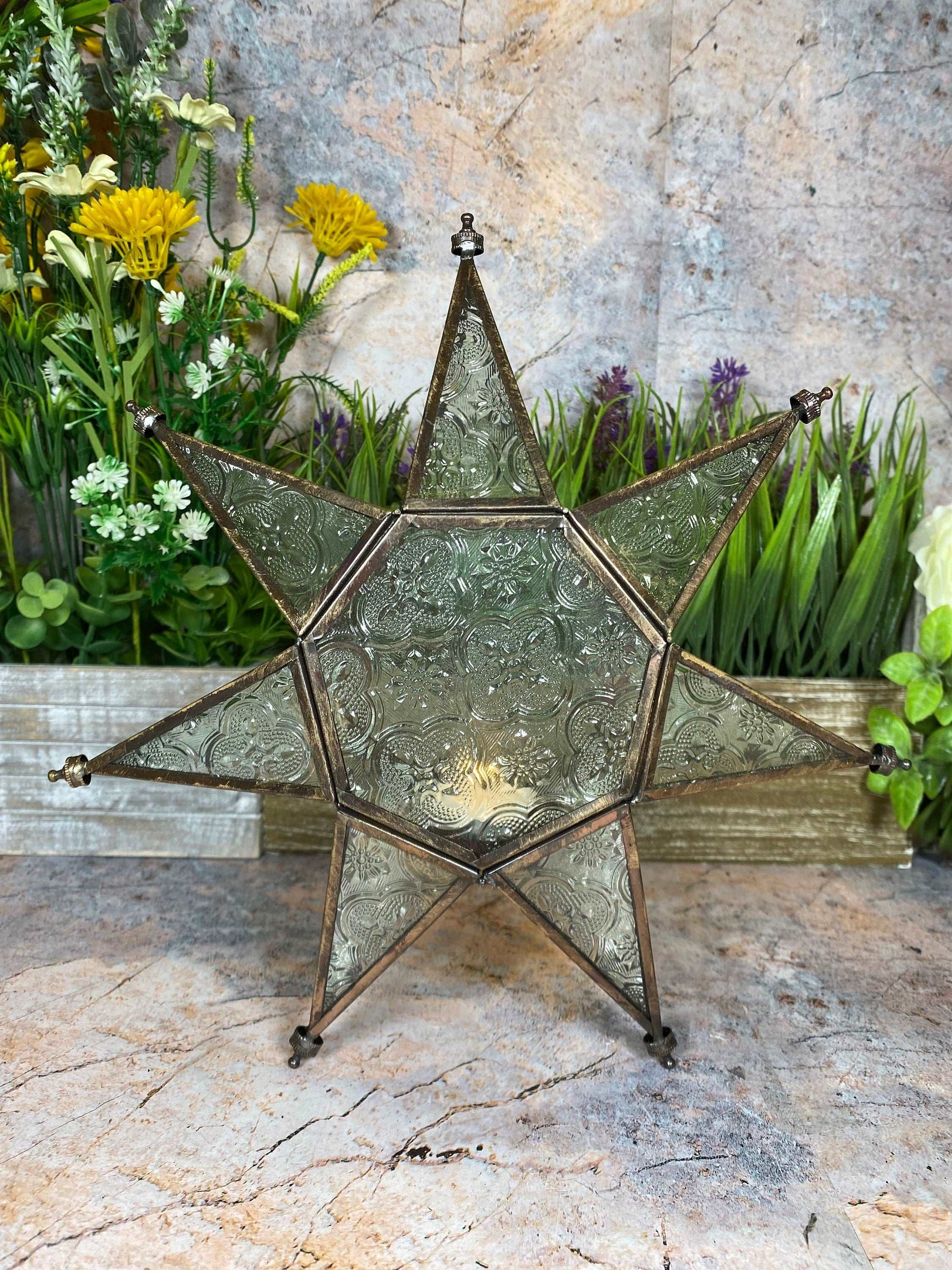 Antique Effect Moroccan Style Lantern Star Tea Light Candle Holder Ornament Home Decoration